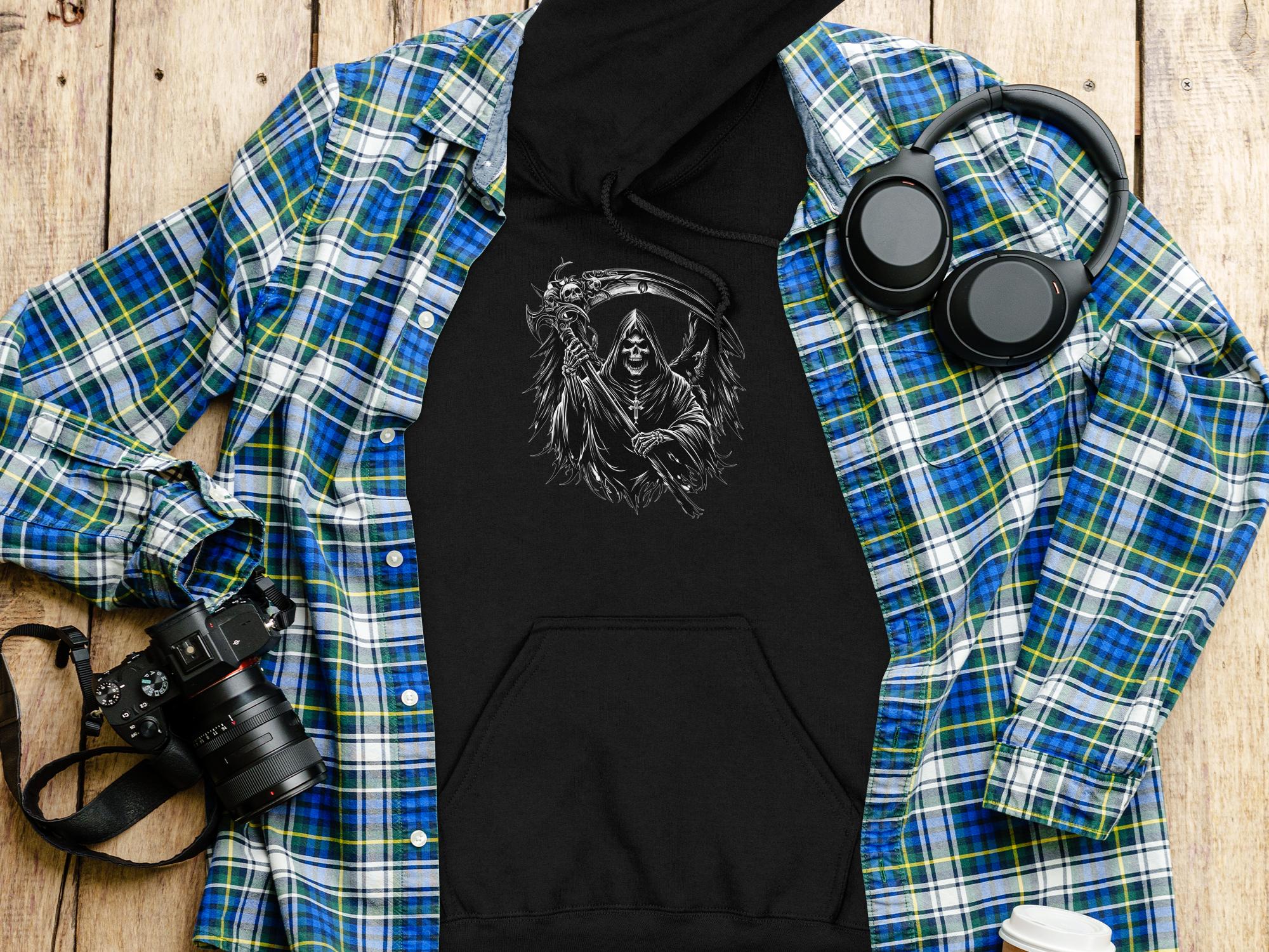 Grim Reaper - Black White Gildan Hoodie Commemorative Talisman Unisex Tee Graphic Design