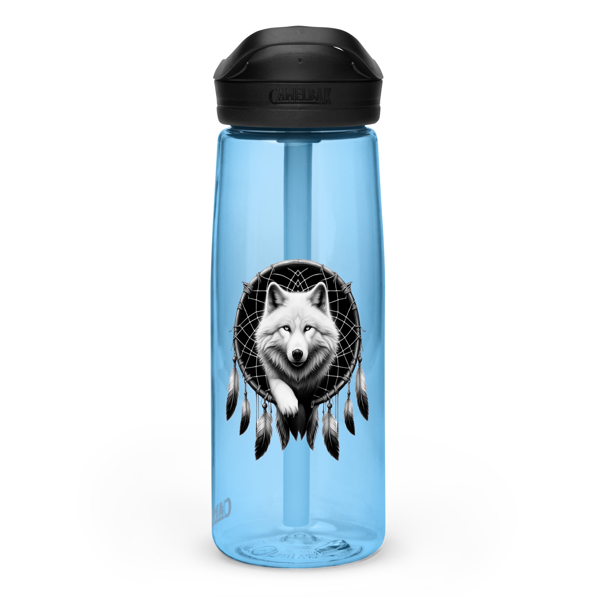 Dreamcatcher Wolf – Sports Water Bottle Realistic Native American Talisman Mythology Graphic Design