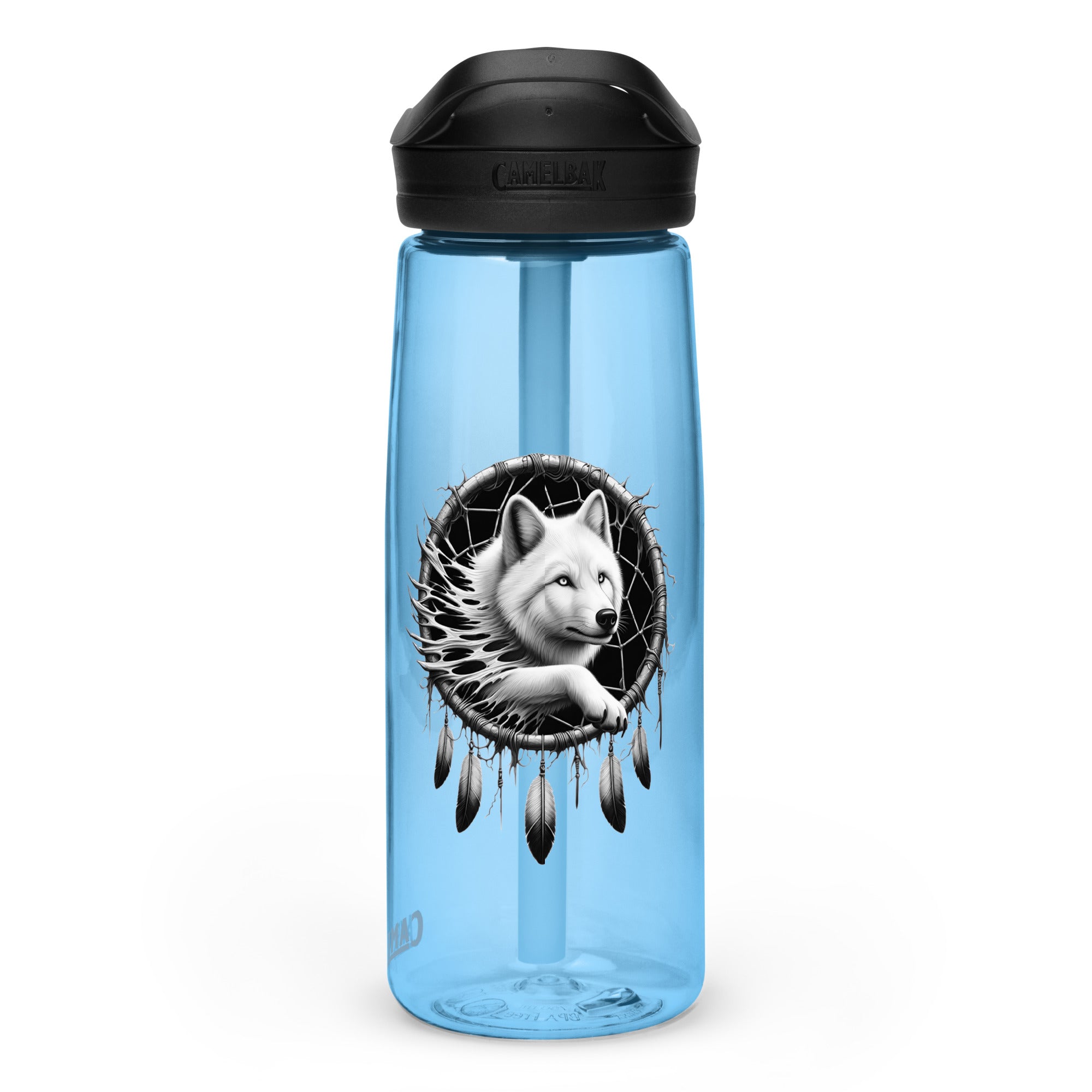 Dreamcatcher Wolf – Sports Water Bottle Realistic Native American Talisman Mythology Graphic Design