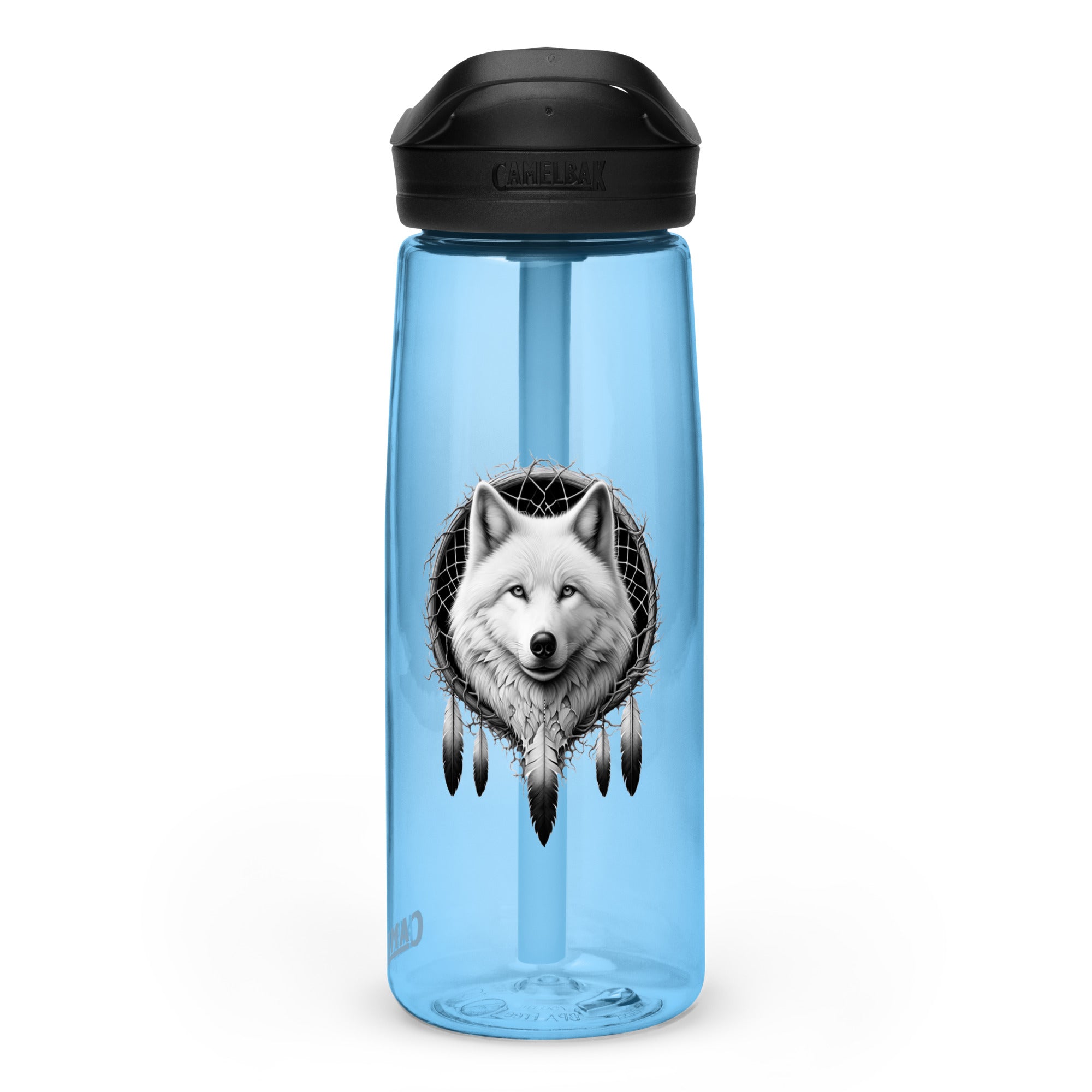 Dreamcatcher Wolf – Sports Water Bottle Realistic Native American Talisman Mythology Graphic Design