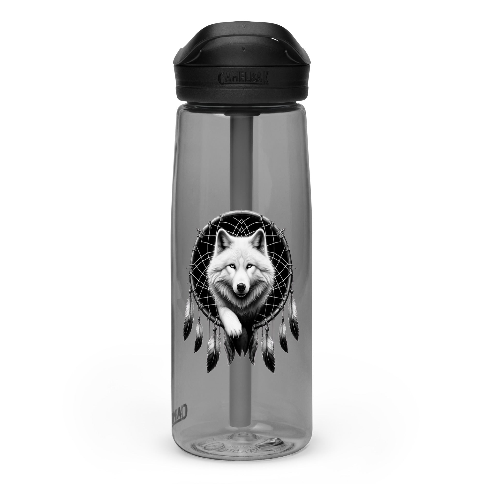 Dreamcatcher Wolf – Sports Water Bottle Realistic Native American Talisman Mythology Graphic Design