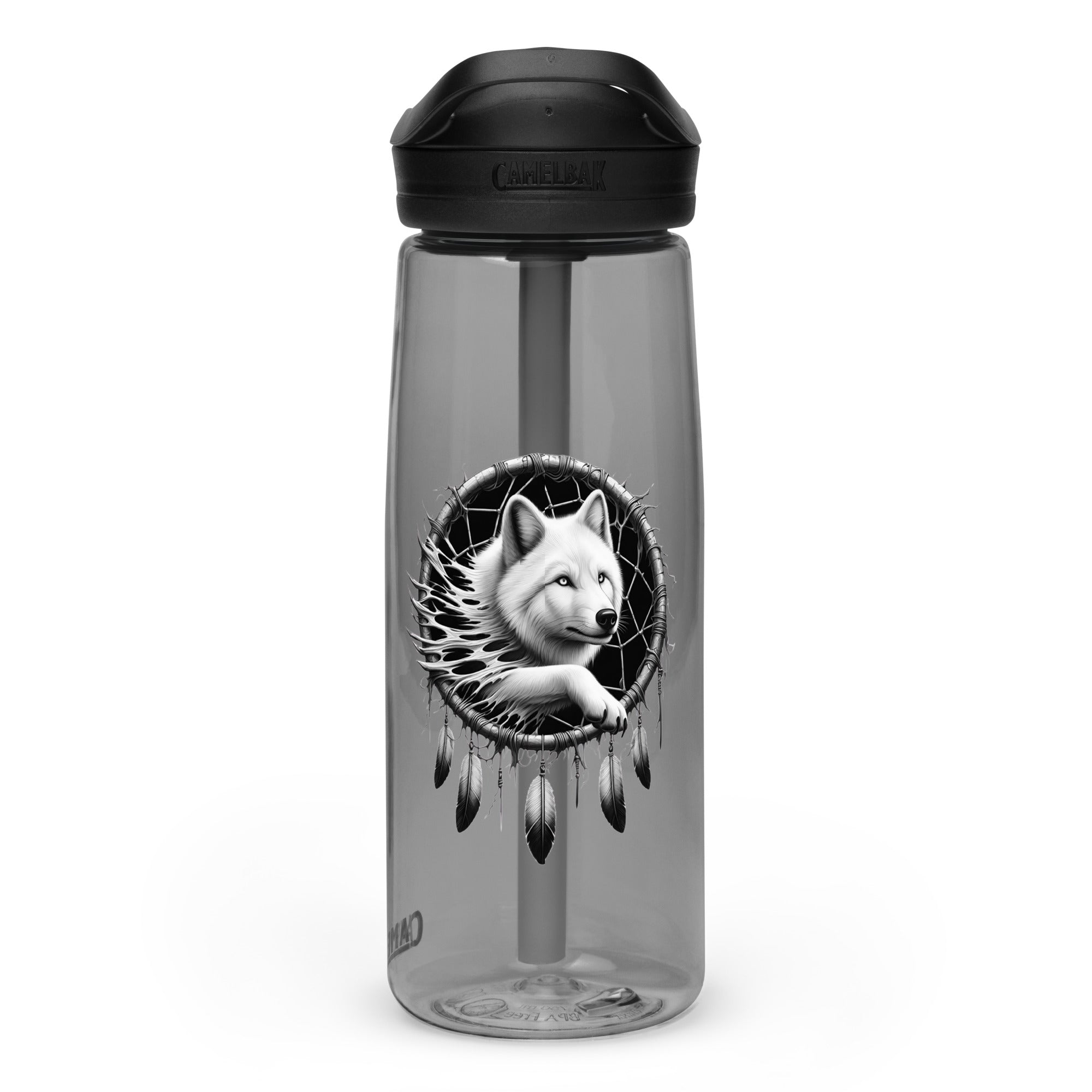 Dreamcatcher Wolf – Sports Water Bottle Realistic Native American Talisman Mythology Graphic Design