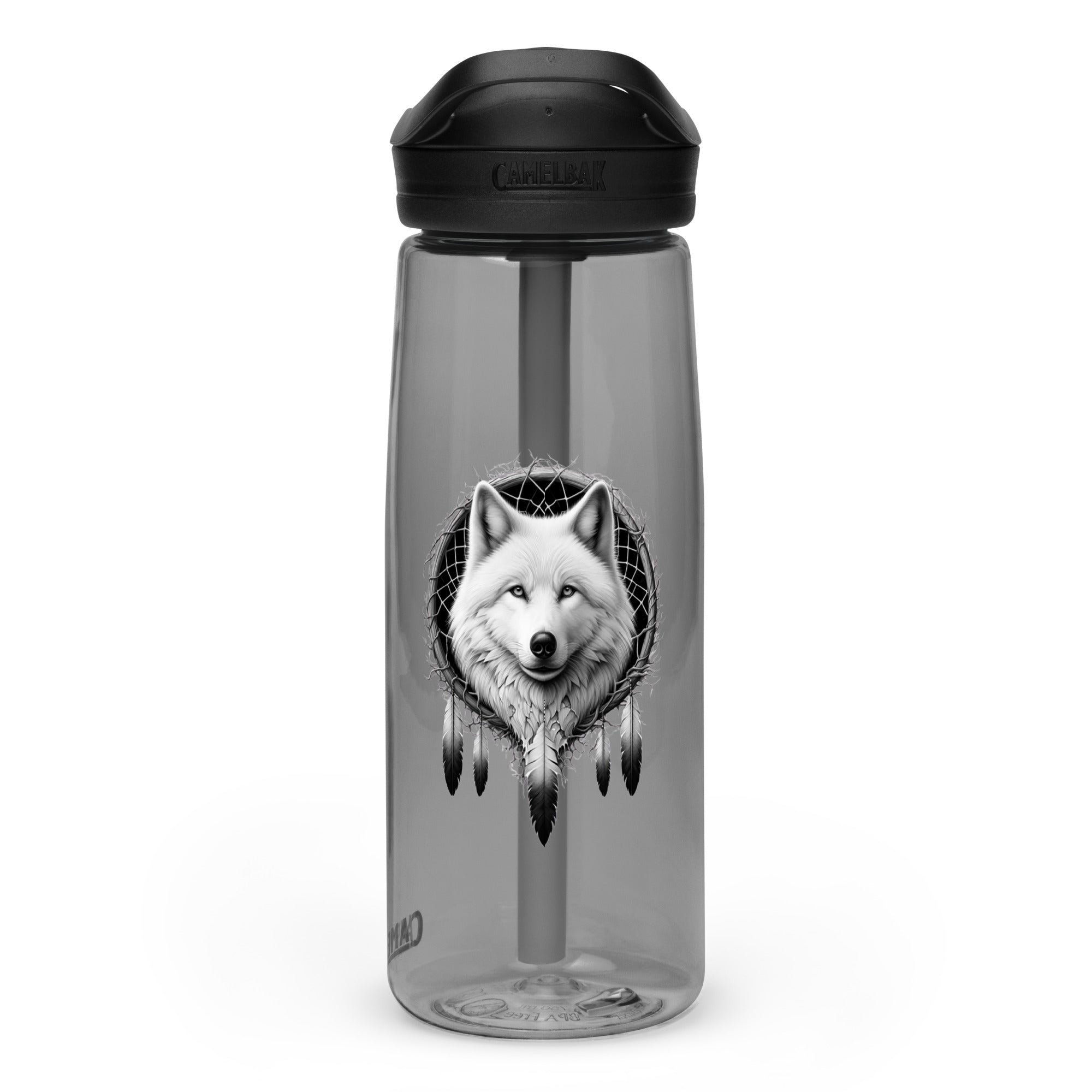 Dreamcatcher Wolf – Sports Water Bottle Realistic Native American Talisman Mythology Graphic Design