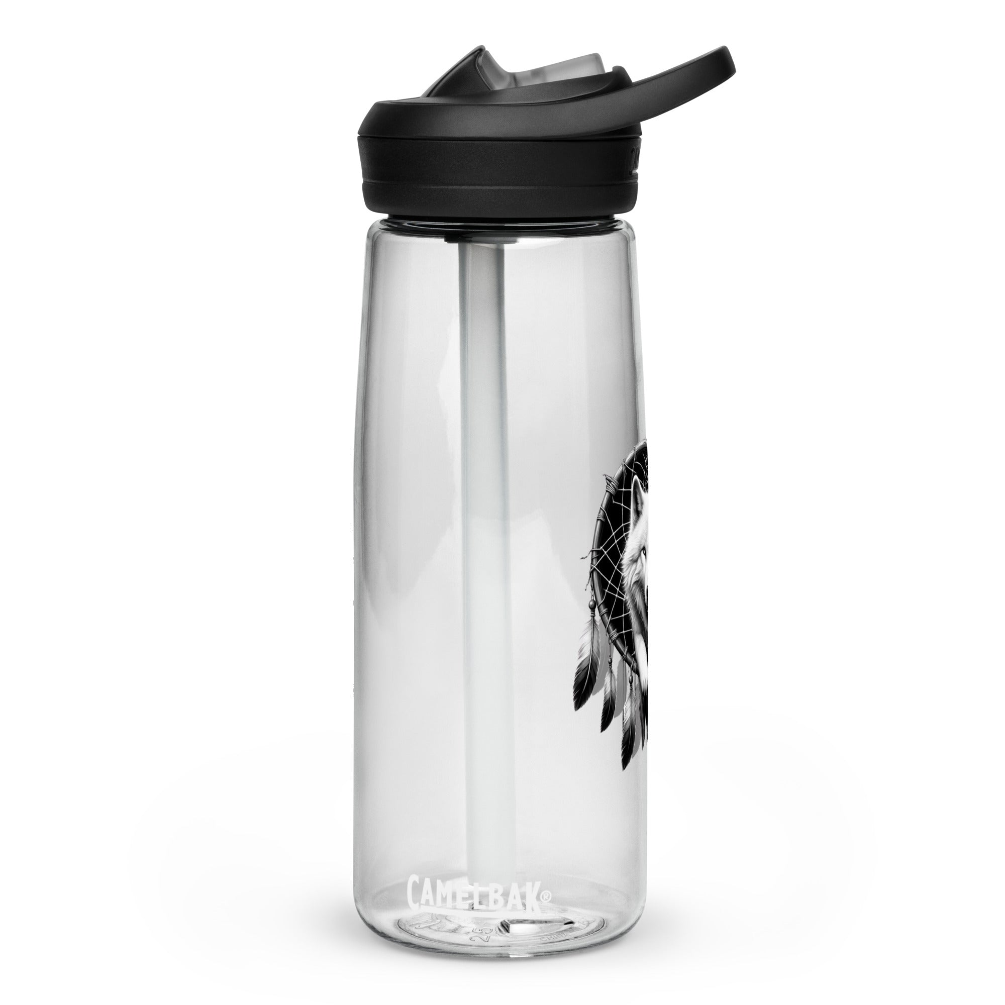 Dreamcatcher Wolf – Sports Water Bottle Realistic Native American Talisman Mythology Graphic Design