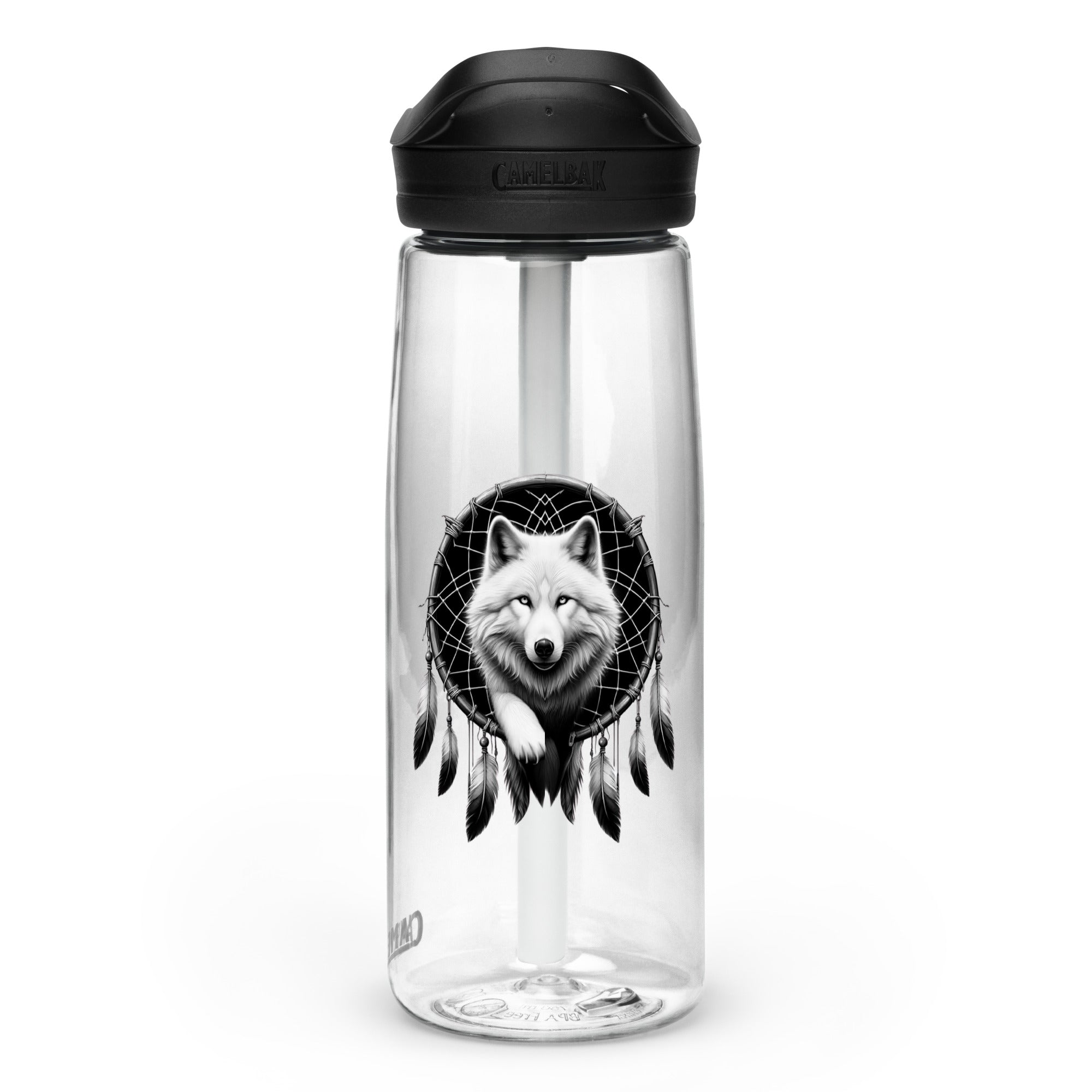 Dreamcatcher Wolf – Sports Water Bottle Realistic Native American Talisman Mythology Graphic Design