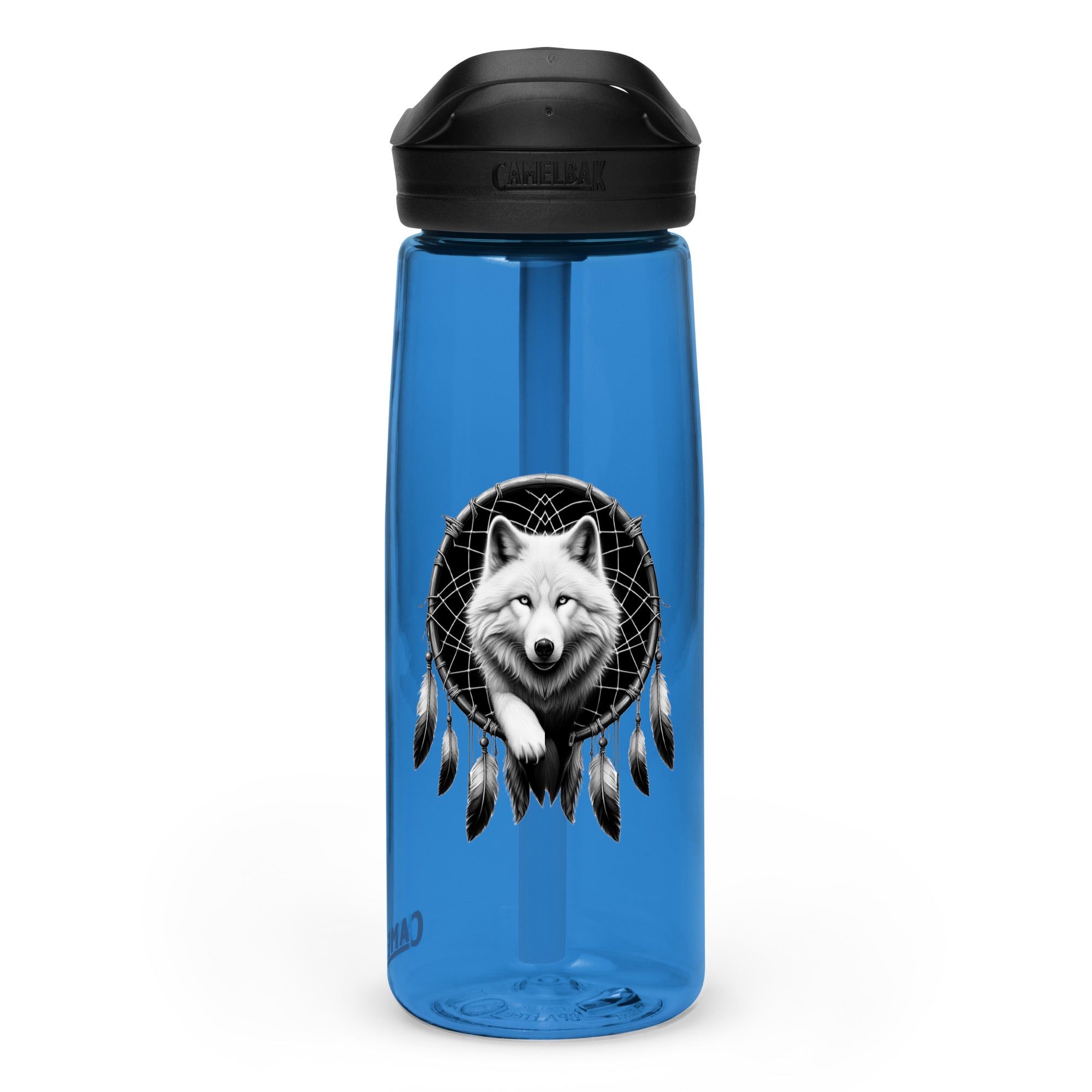 Dreamcatcher Wolf – Sports Water Bottle Realistic Native American Talisman Mythology Graphic Design