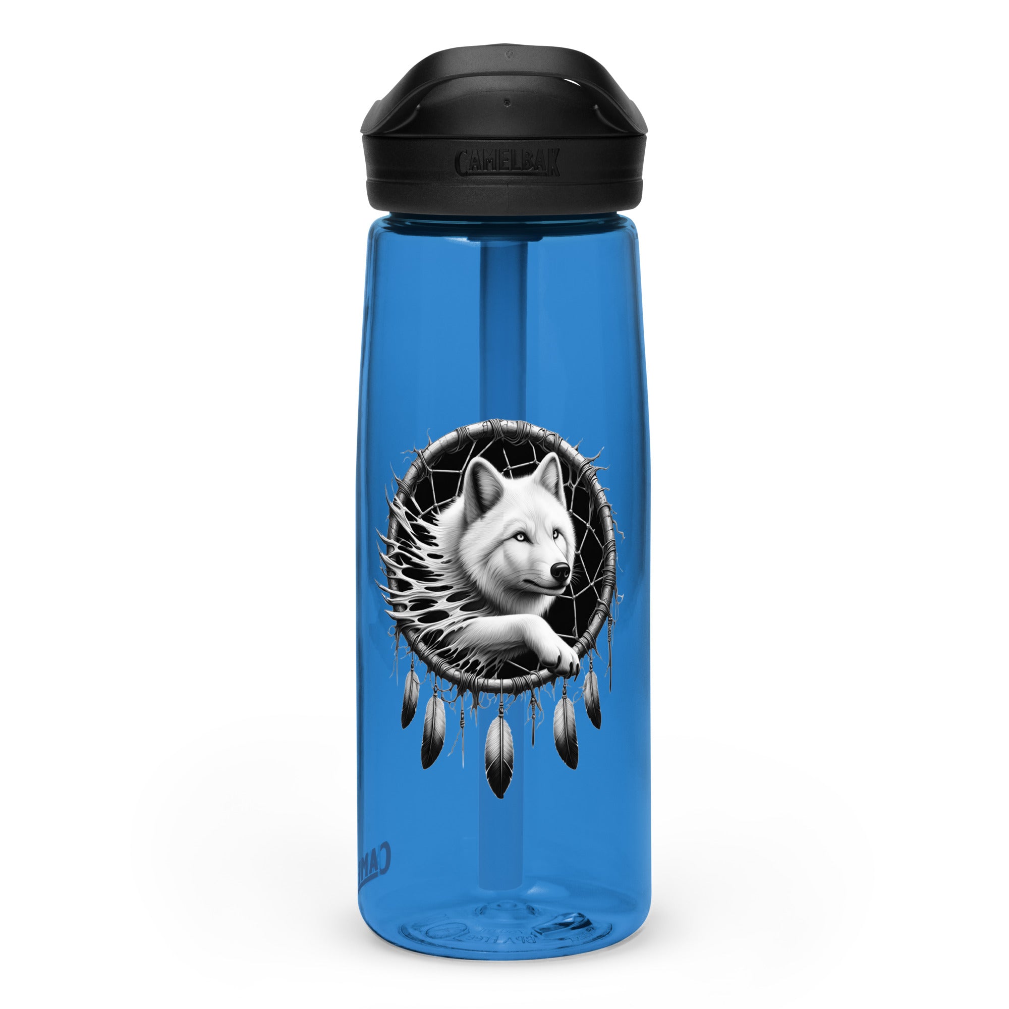 Dreamcatcher Wolf – Sports Water Bottle Realistic Native American Talisman Mythology Graphic Design