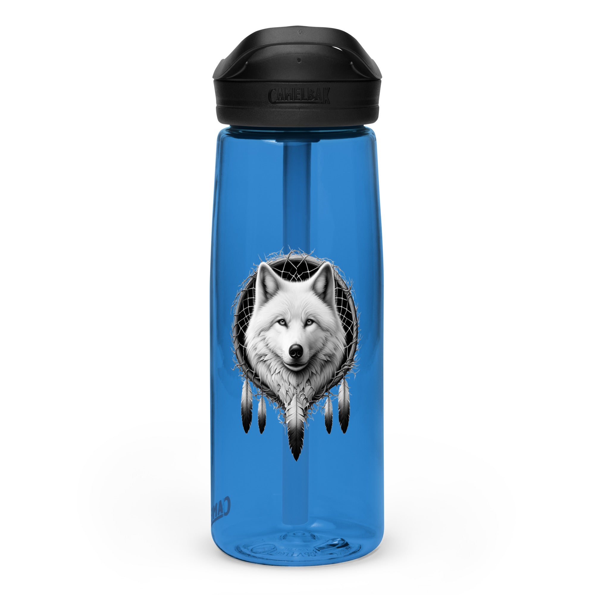 Dreamcatcher Wolf – Sports Water Bottle Realistic Native American Talisman Mythology Graphic Design