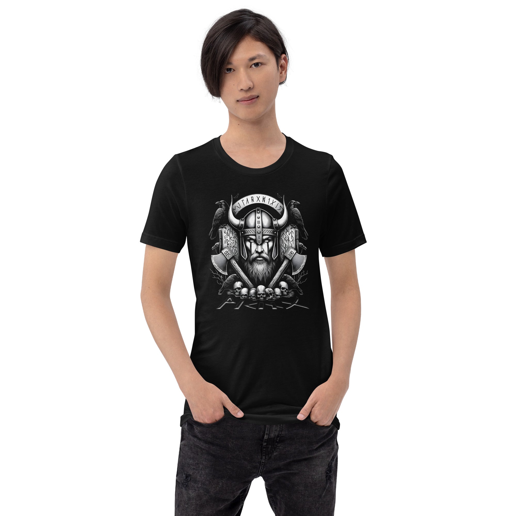 Viking Rememberance - Valhalla Norse Apparel Black White Short-Sleeve Unisex T-Shirt