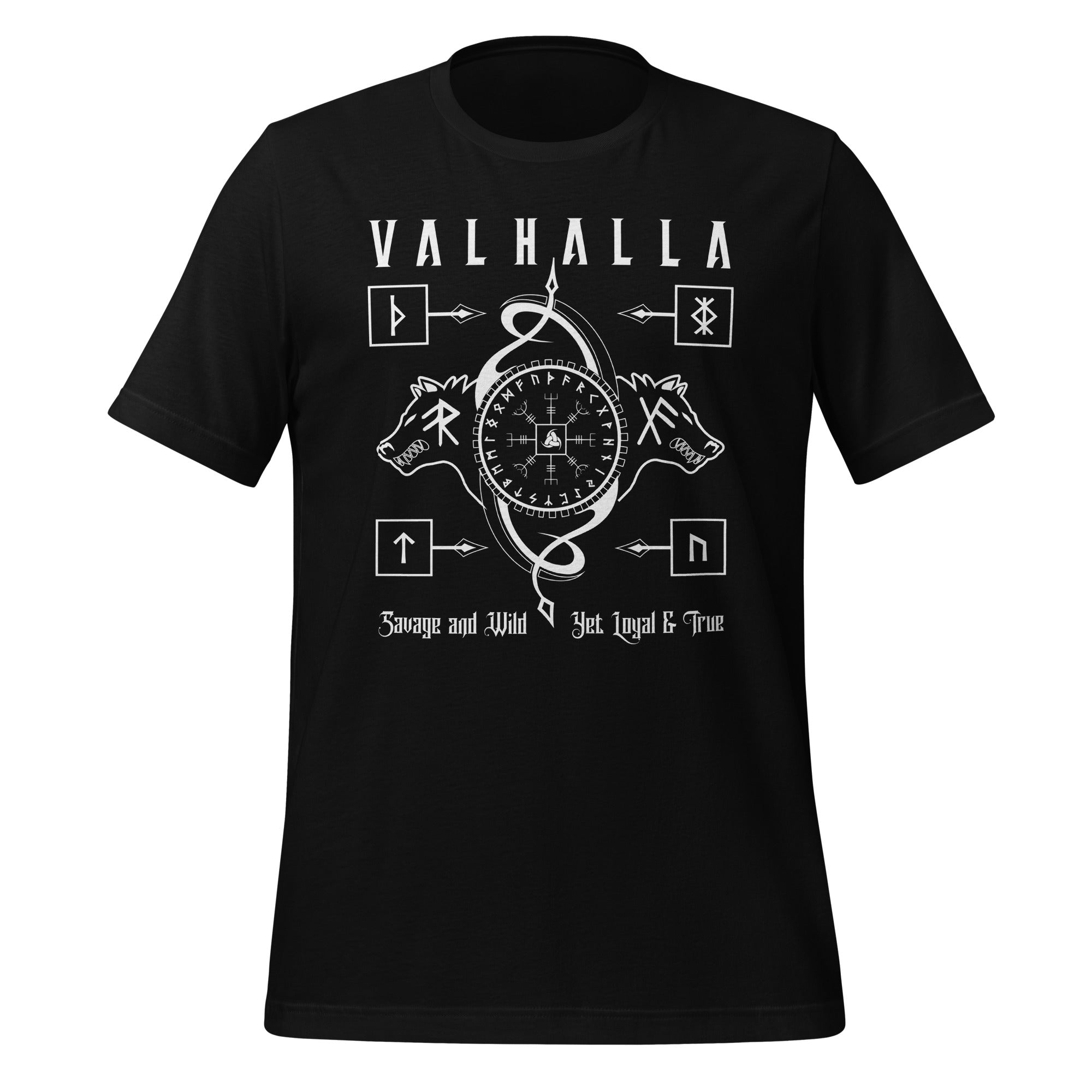 Viking Wolves - Valhalla Norse Apparel Black White Short-Sleeve Unisex T-Shirt