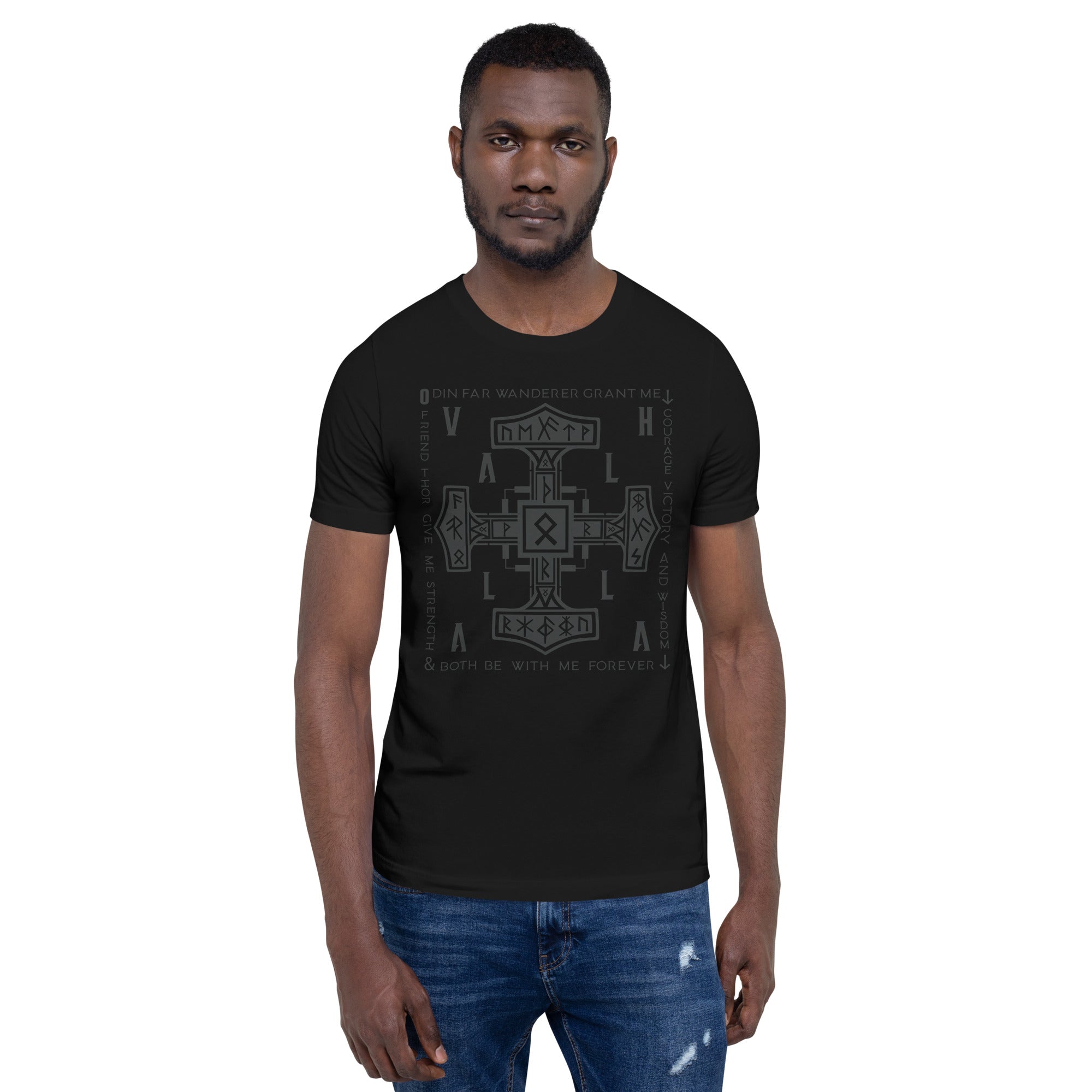 Viking Mjolnir - Valhalla Norse Apparel Black White Short-Sleeve Unisex T-Shirt