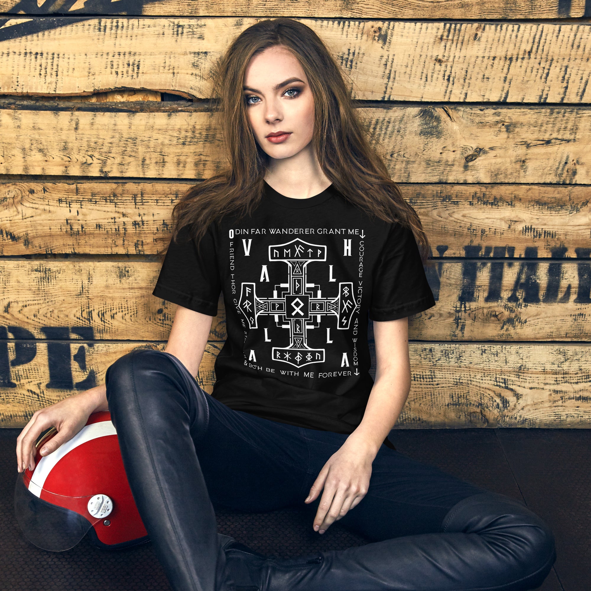 Viking Mjolnir - Valhalla Norse Apparel Black White Short-Sleeve Unisex T-Shirt