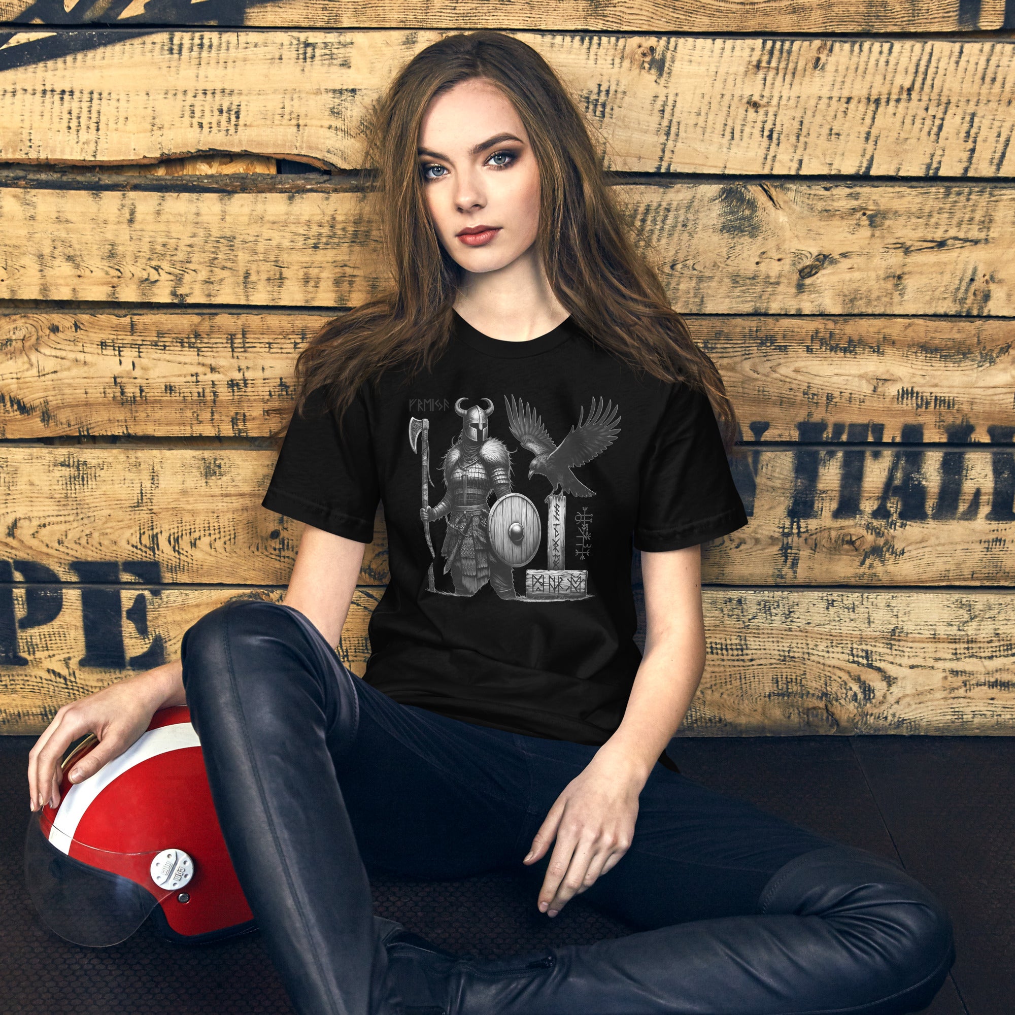 Viking Warrioress - Valhalla Norse Apparel Black White Design Short-Sleeve Unisex T-Shirt