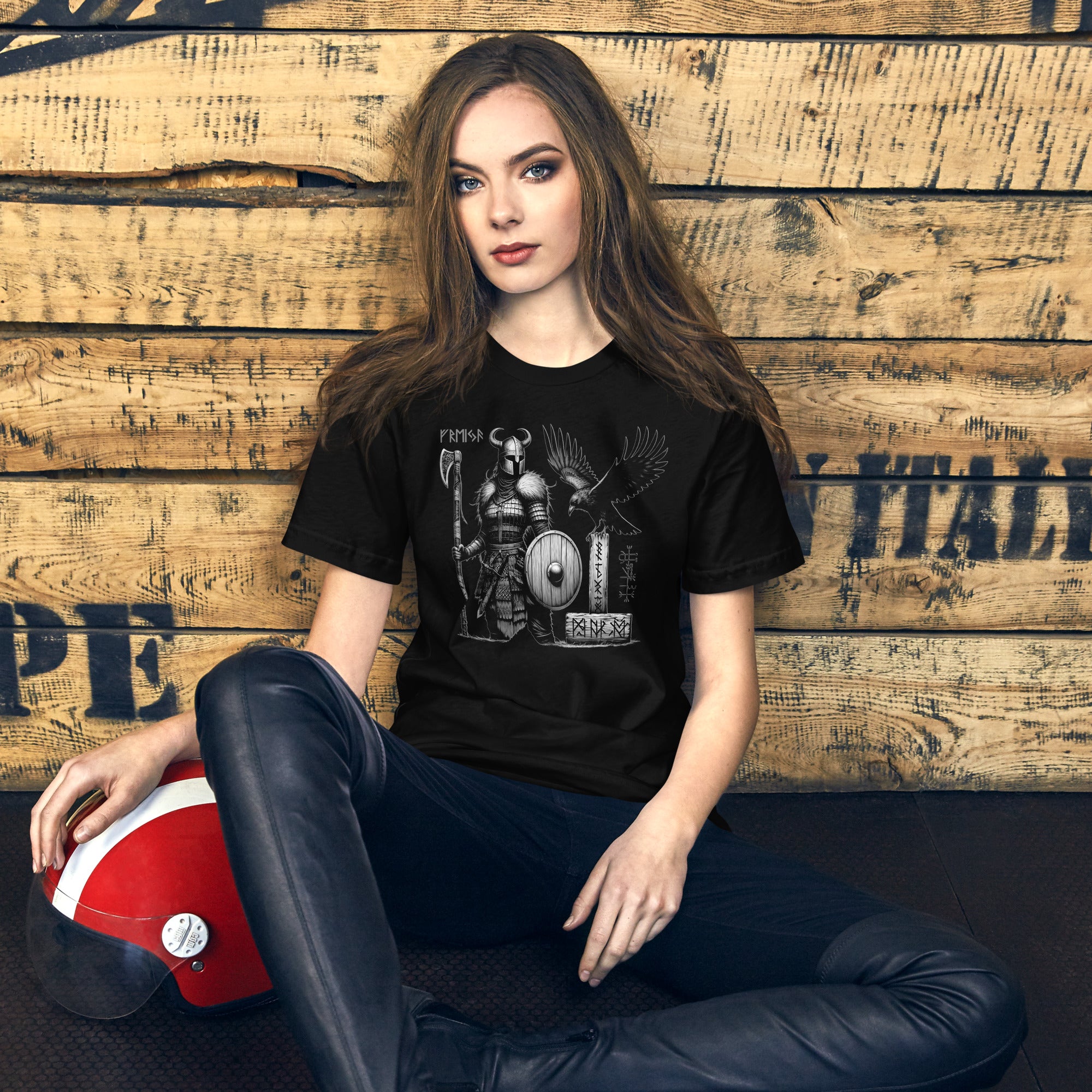 Viking Warrioress - Valhalla Norse Apparel Black White Design Short-Sleeve Unisex T-Shirt