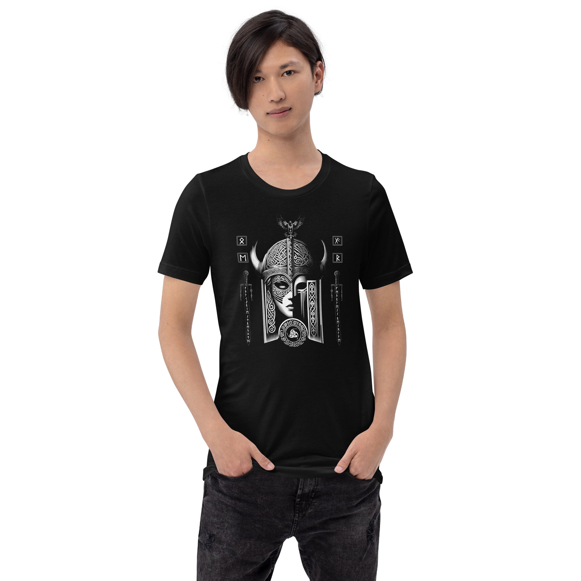 Viking Shield - Valhalla Norse Apparel Black White Design Short-Sleeve Unisex T-Shirt