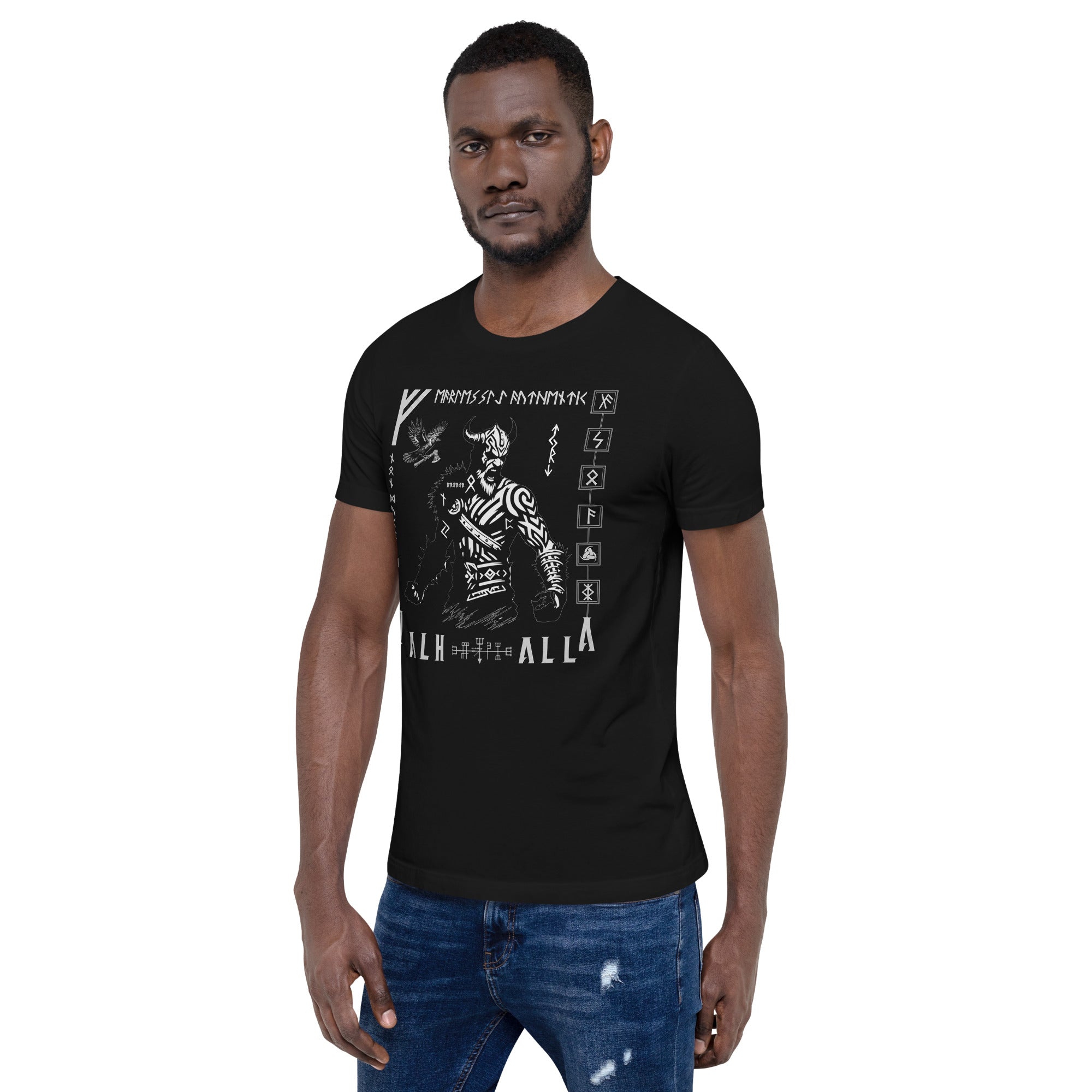 Viking Rampage - Valhalla Norse Apparel Black White Short-Sleeve Unisex T-Shirt