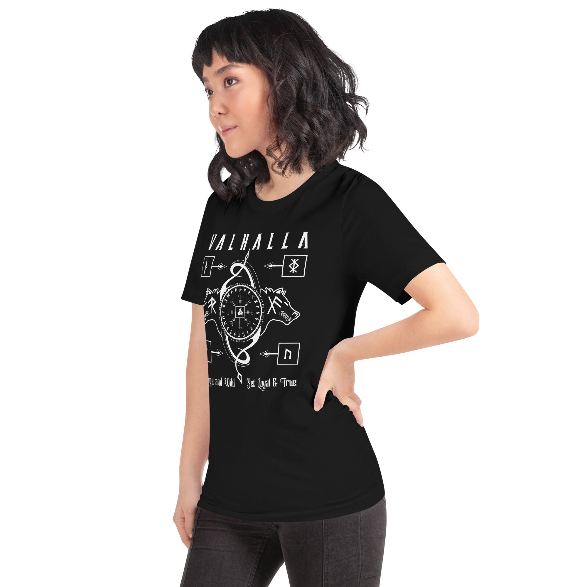 Viking Wolves - Valhalla Norse Apparel Black White Short-Sleeve Unisex T-Shirt