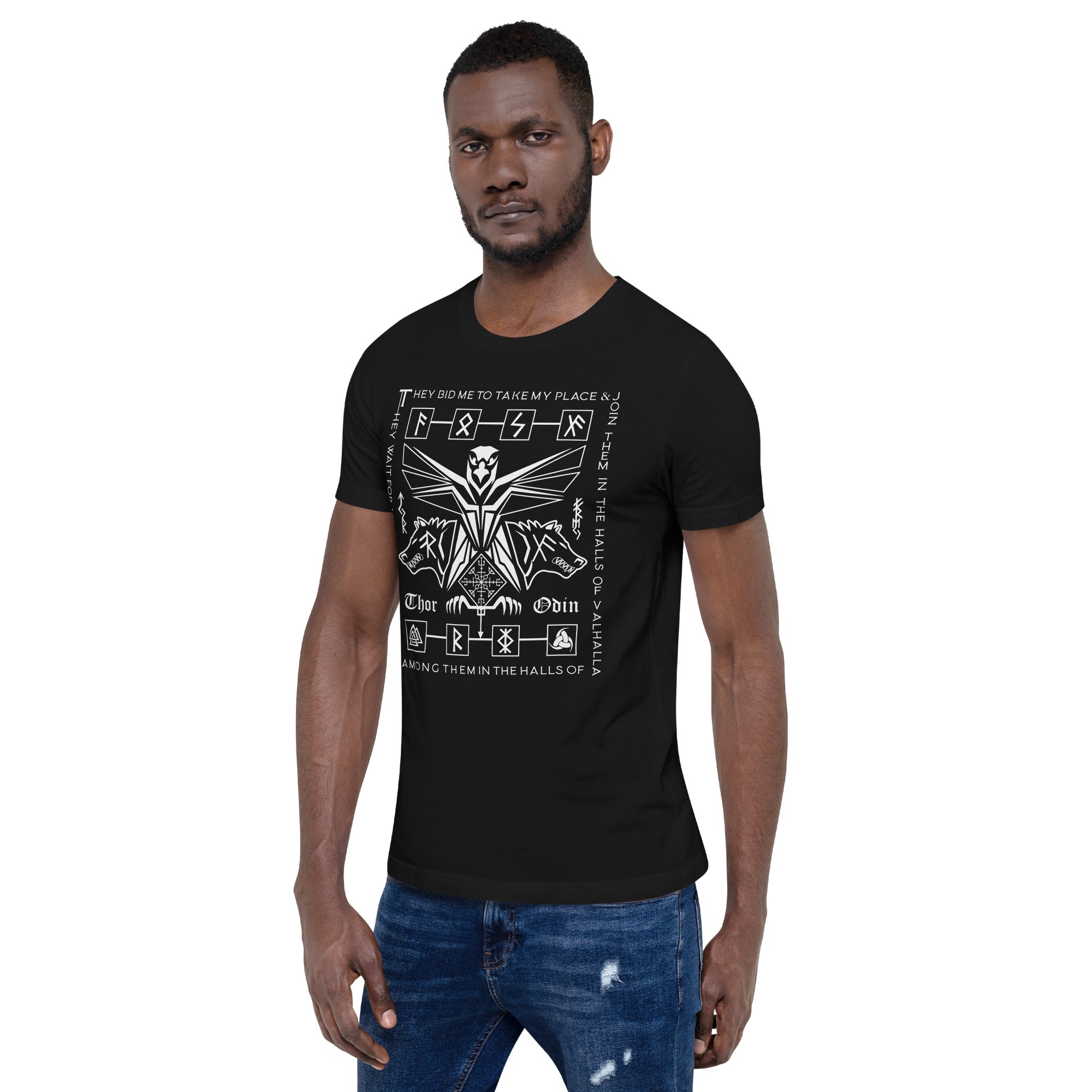 Viking Guardians - Valhalla Norse Apparel Black White Short-Sleeve Unisex T-Shirt