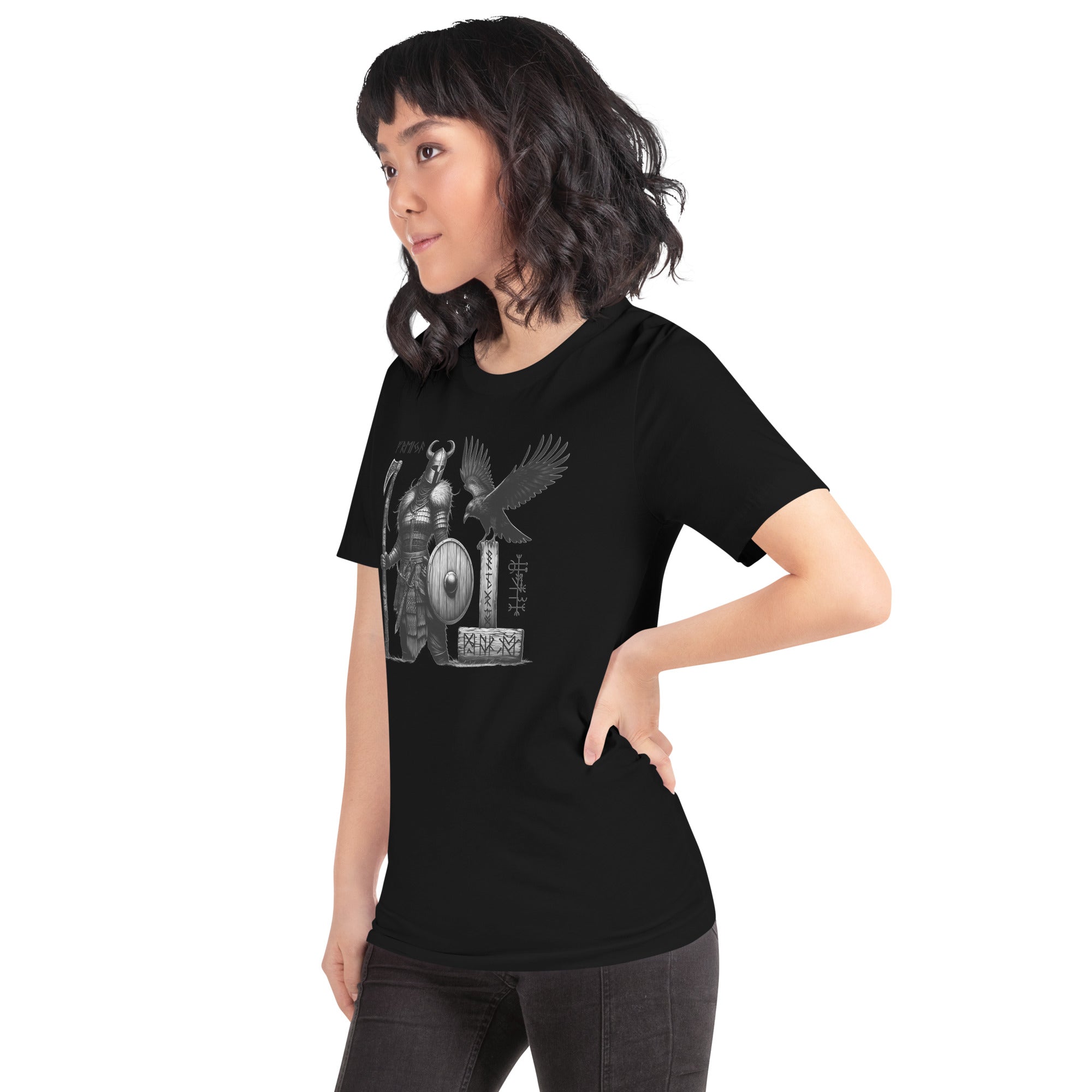 Viking Warrioress - Valhalla Norse Apparel Black White Design Short-Sleeve Unisex T-Shirt