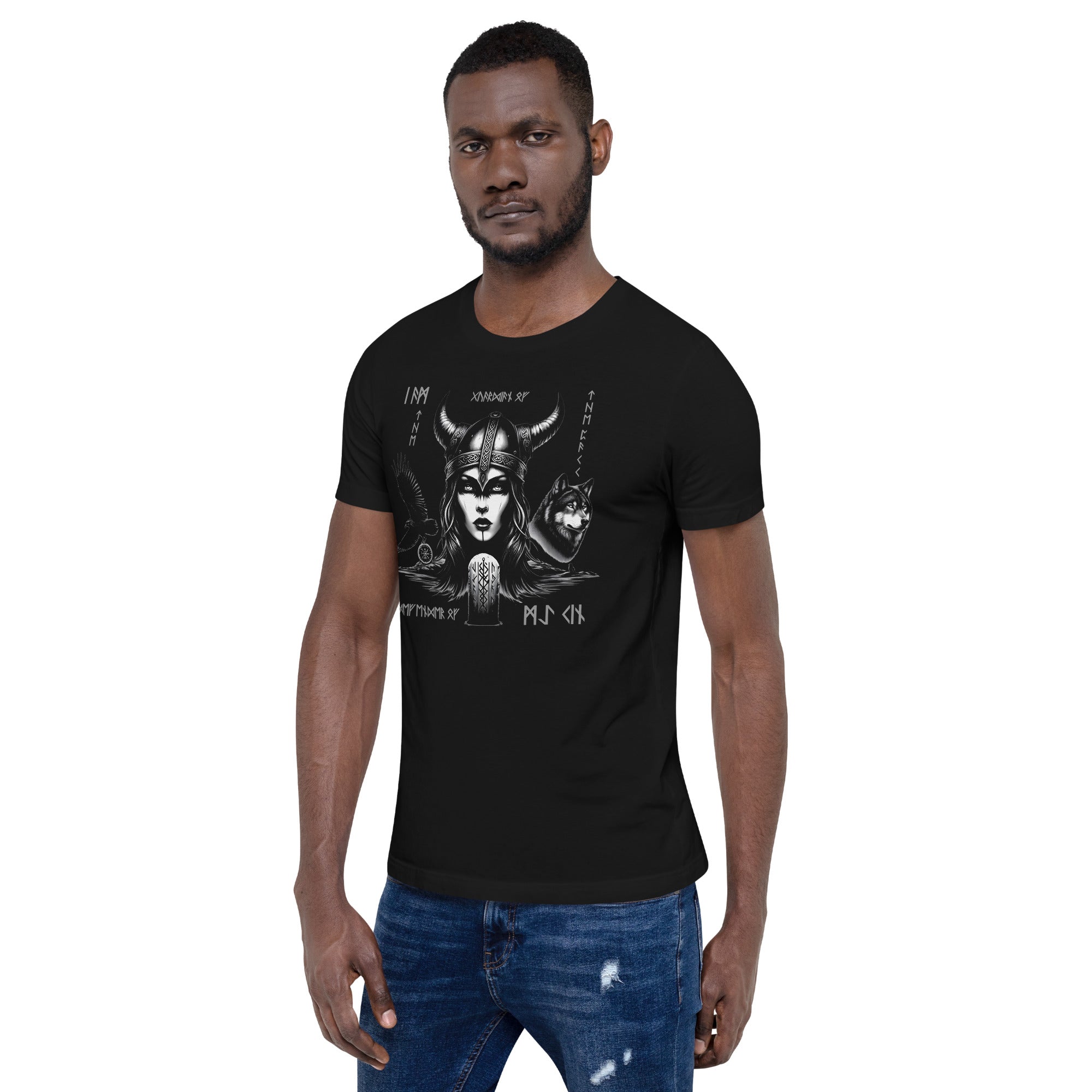 Viking Guardian - Valhalla Norse Apparel Black White Design Short-Sleeve Unisex T-Shirt