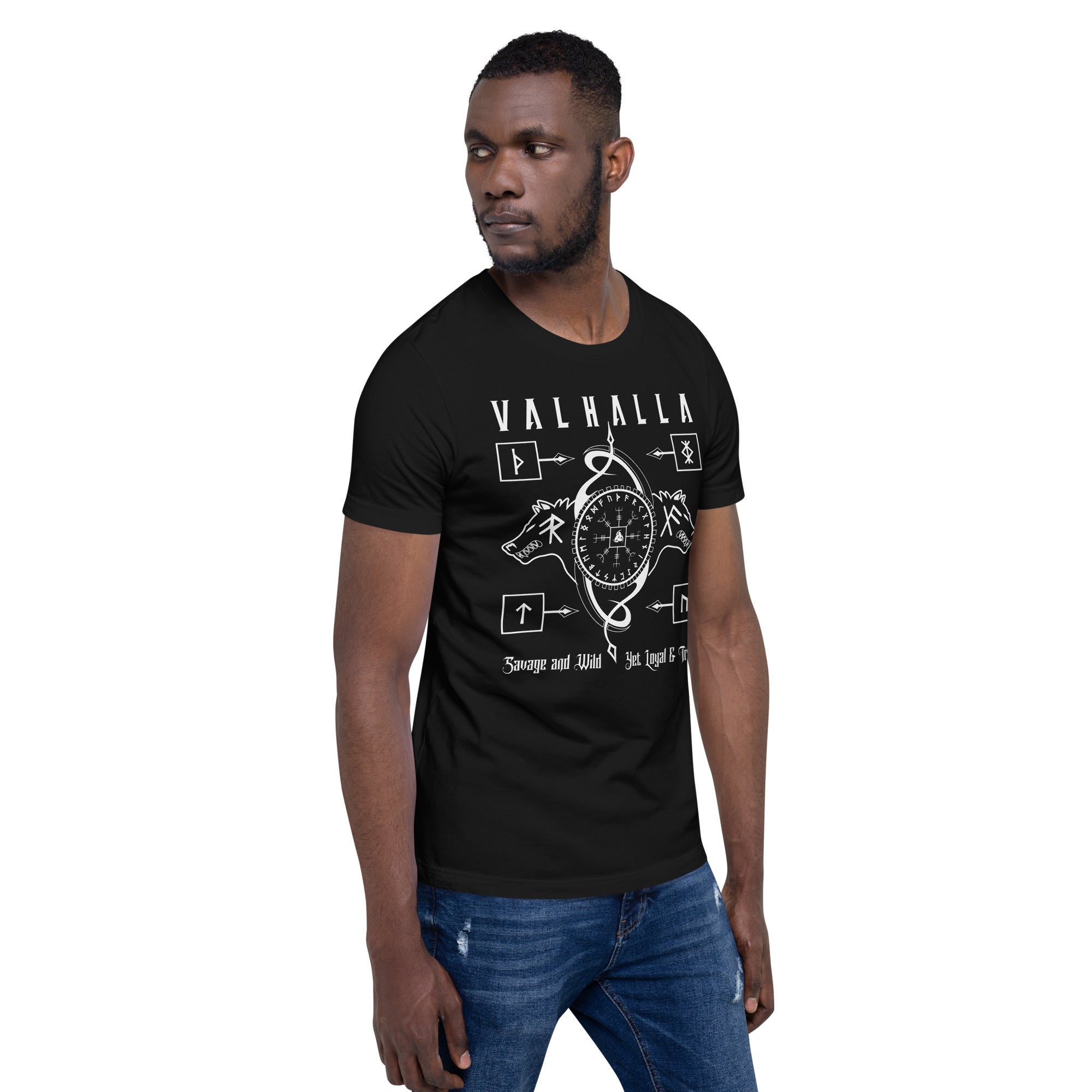 Viking Wolves - Valhalla Norse Apparel Black White Short-Sleeve Unisex T-Shirt