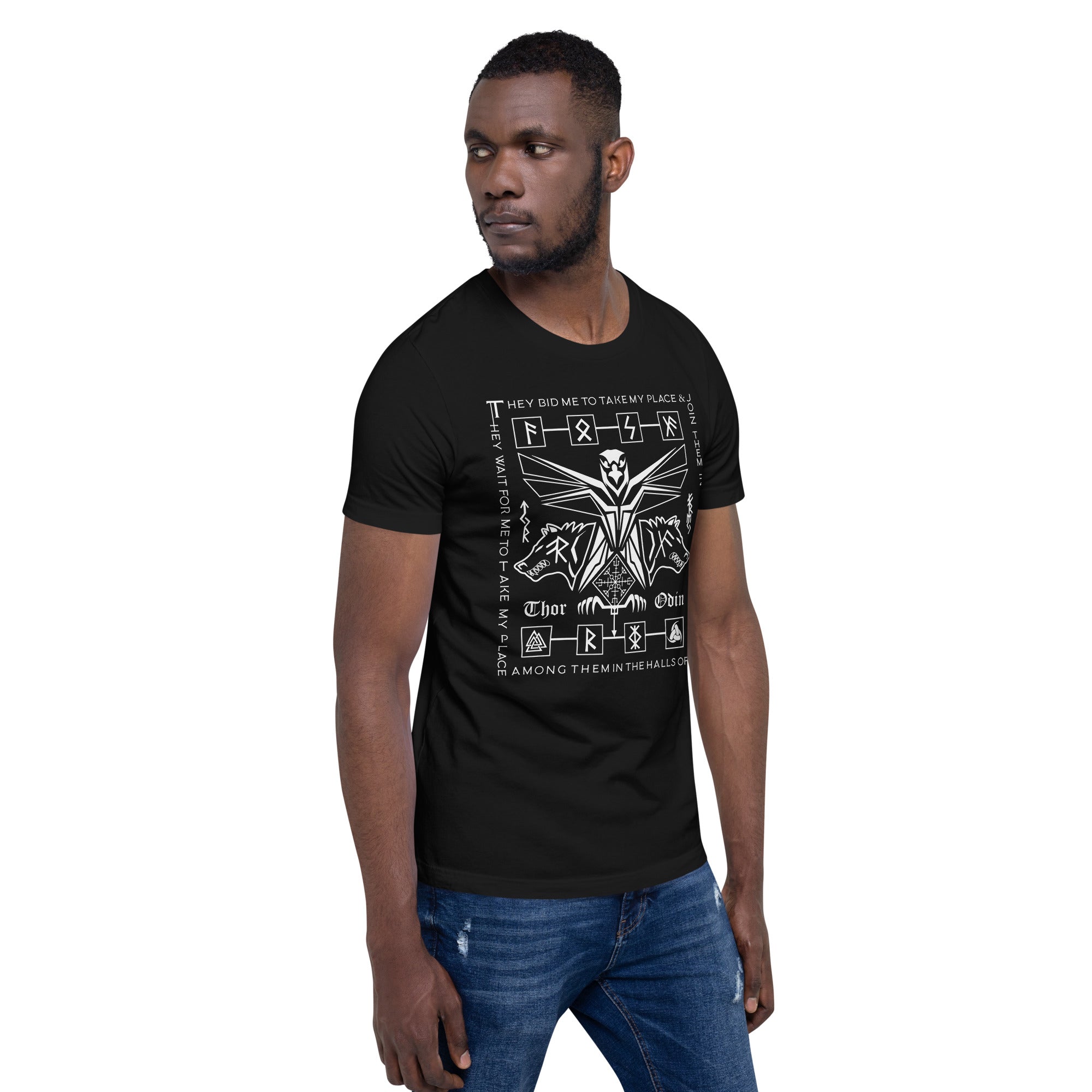 Viking Guardians - Valhalla Norse Apparel Black White Short-Sleeve Unisex T-Shirt