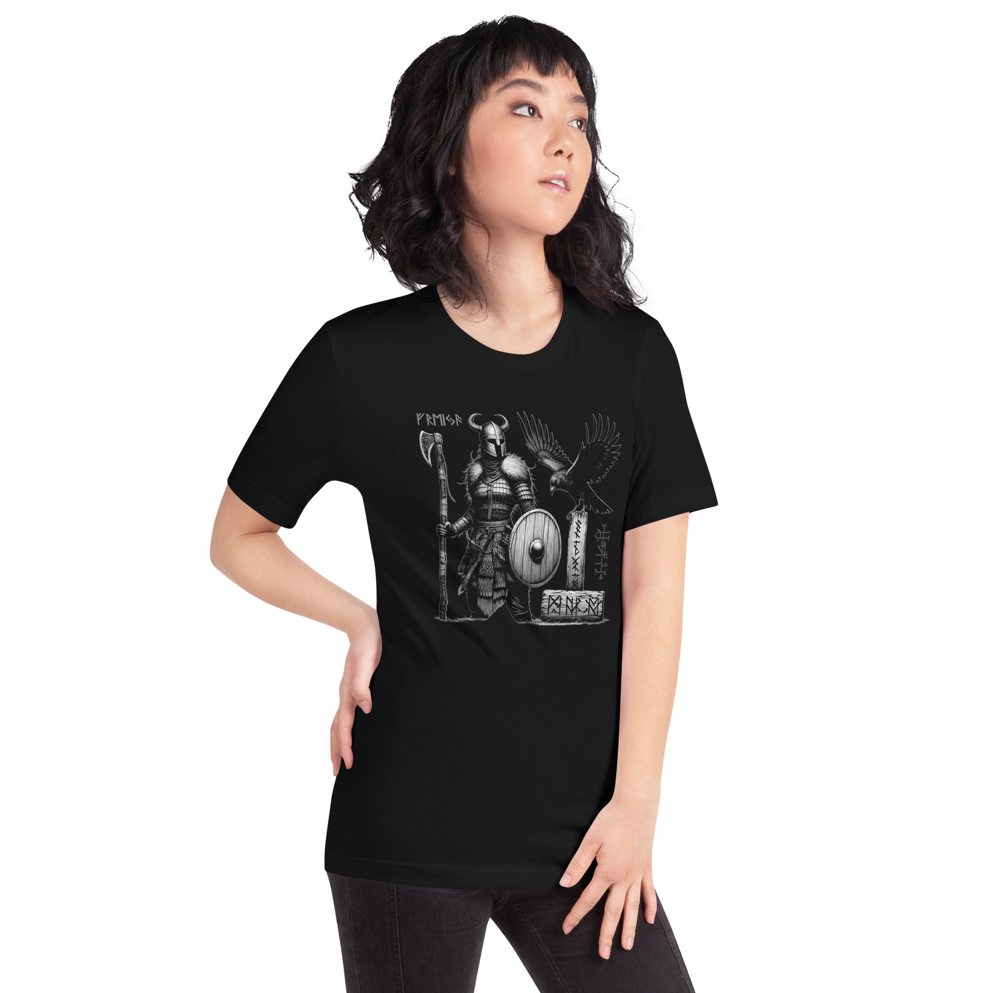 Viking Warrioress - Valhalla Norse Apparel Black White Design Short-Sleeve Unisex T-Shirt