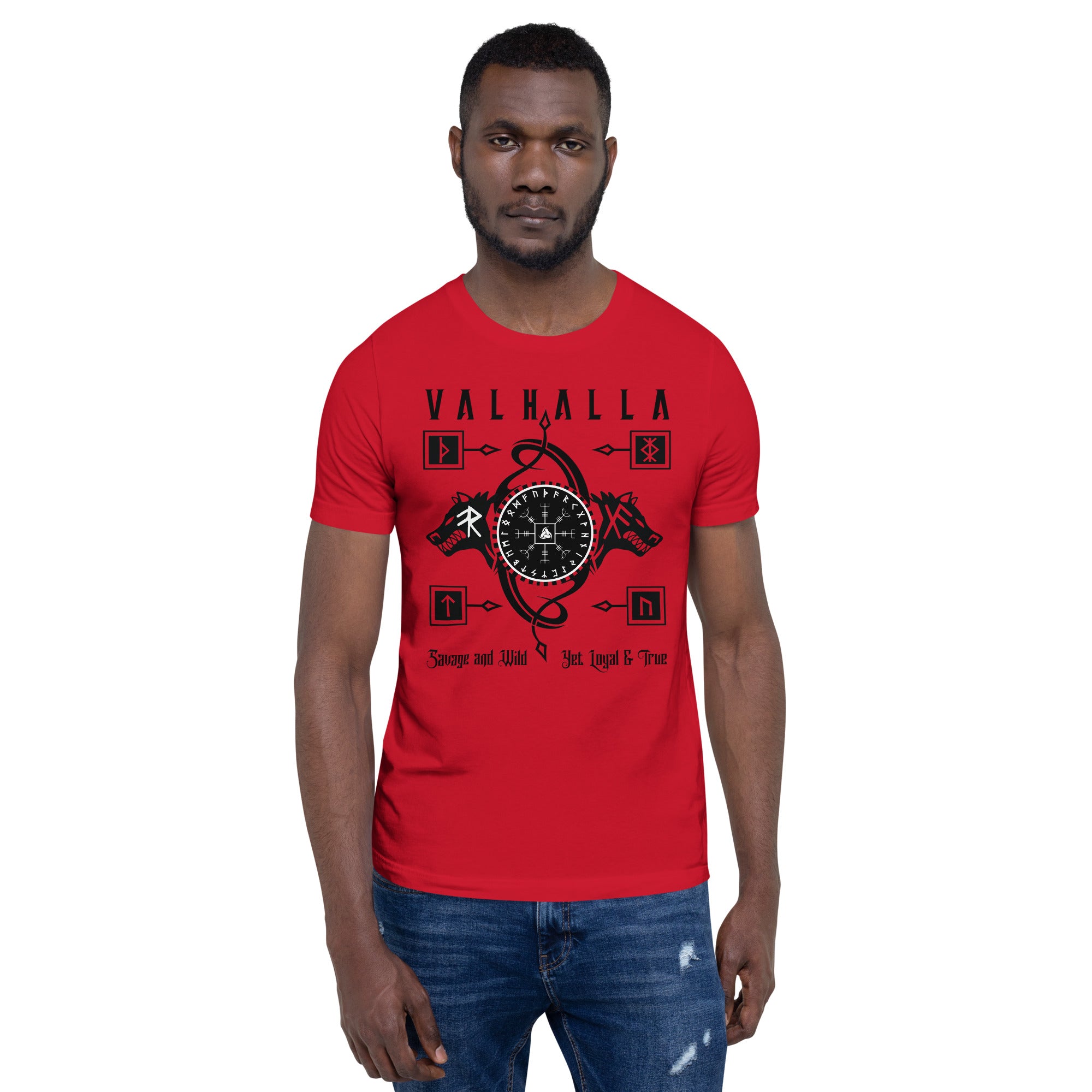 Viking Wolves - Valhalla Norse Apparel Black White Short-Sleeve Unisex T-Shirt