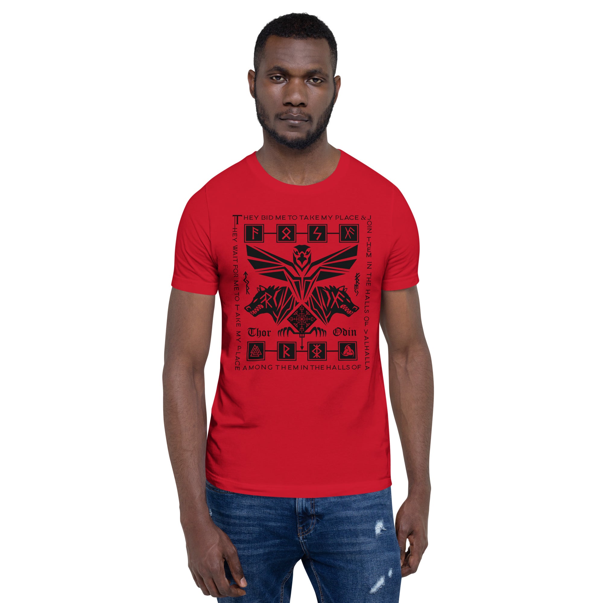 Viking Guardians - Valhalla Norse Apparel Black White Short-Sleeve Unisex T-Shirt