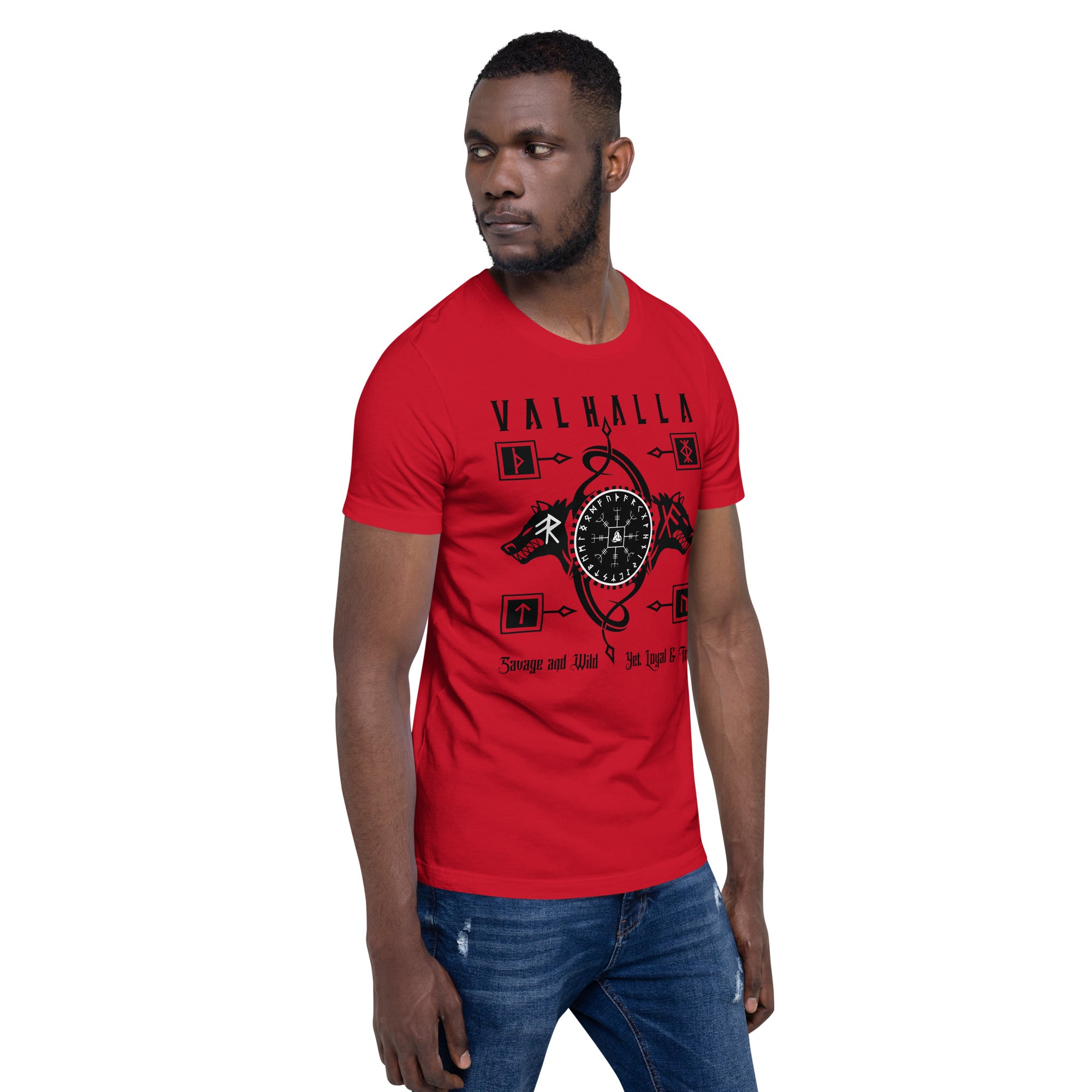 Viking Wolves - Valhalla Norse Apparel Black White Short-Sleeve Unisex T-Shirt