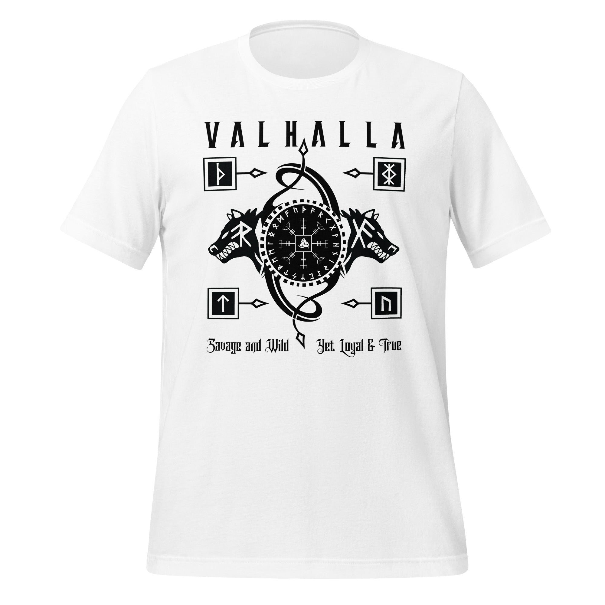 Viking Wolves - Valhalla Norse Apparel Black White Short-Sleeve Unisex T-Shirt