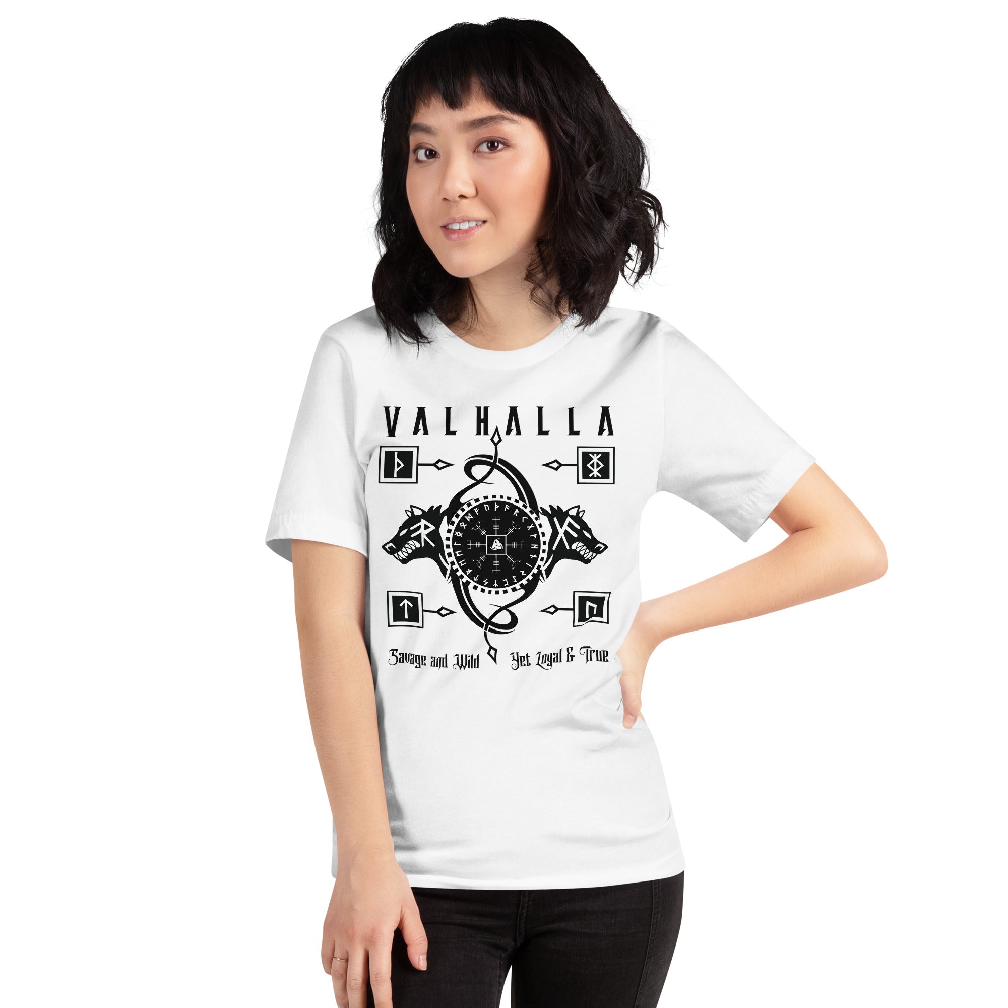 Viking Wolves - Valhalla Norse Apparel Black White Short-Sleeve Unisex T-Shirt