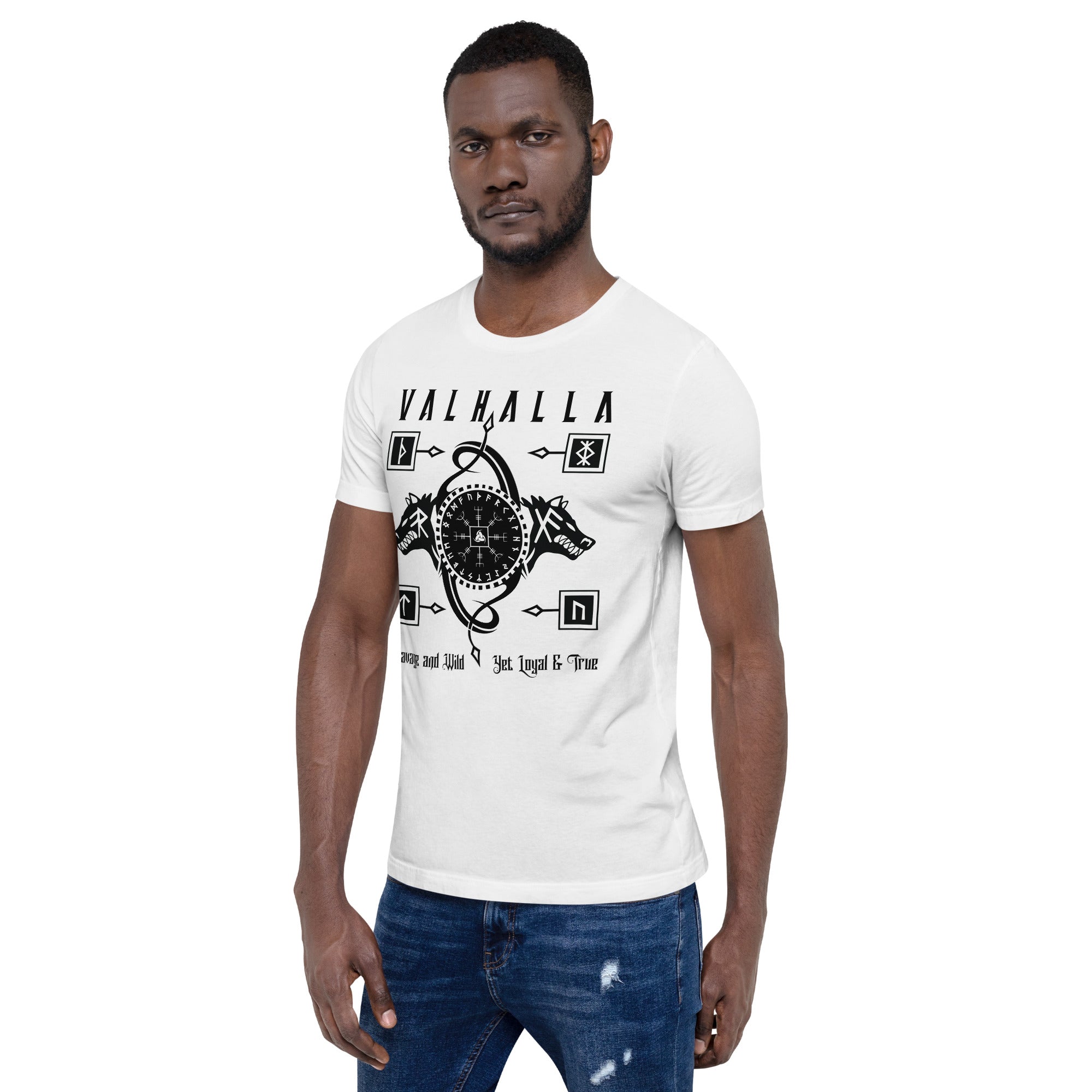 Viking Wolves - Valhalla Norse Apparel Black White Short-Sleeve Unisex T-Shirt