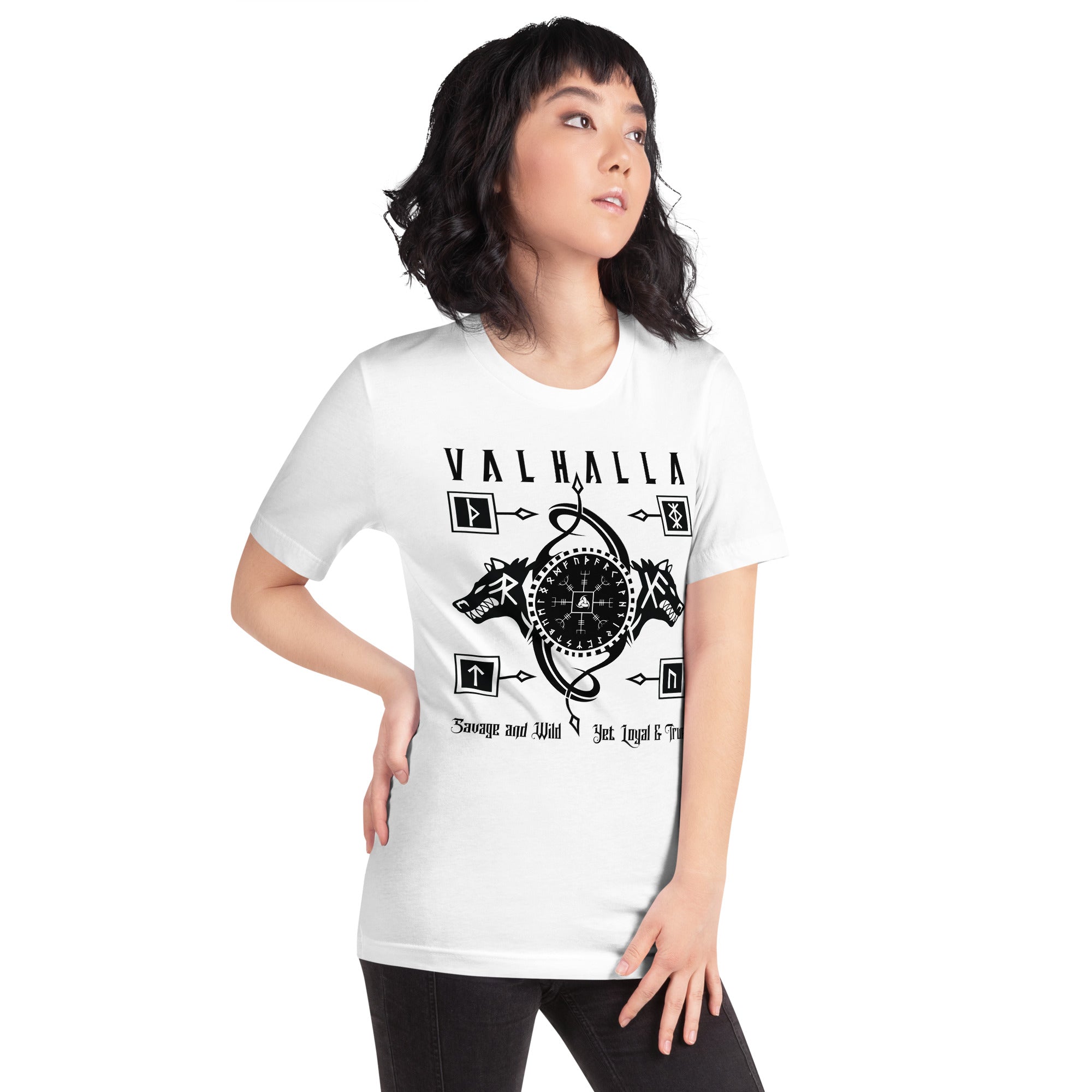 Viking Wolves - Valhalla Norse Apparel Black White Short-Sleeve Unisex T-Shirt