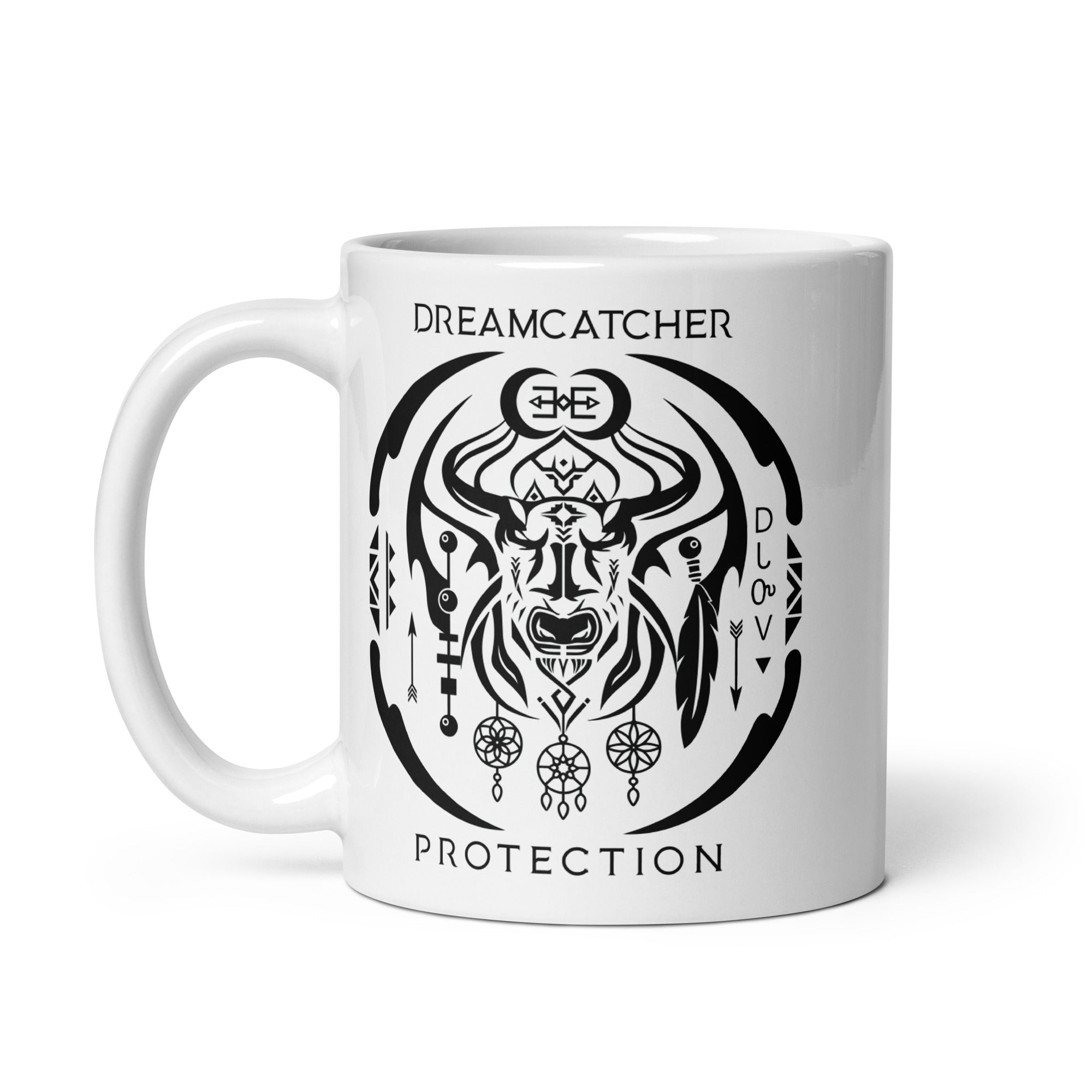 White Glossy 'Buffalo Spirit’ Dreamcatcher Talisman Inspired Design Mug