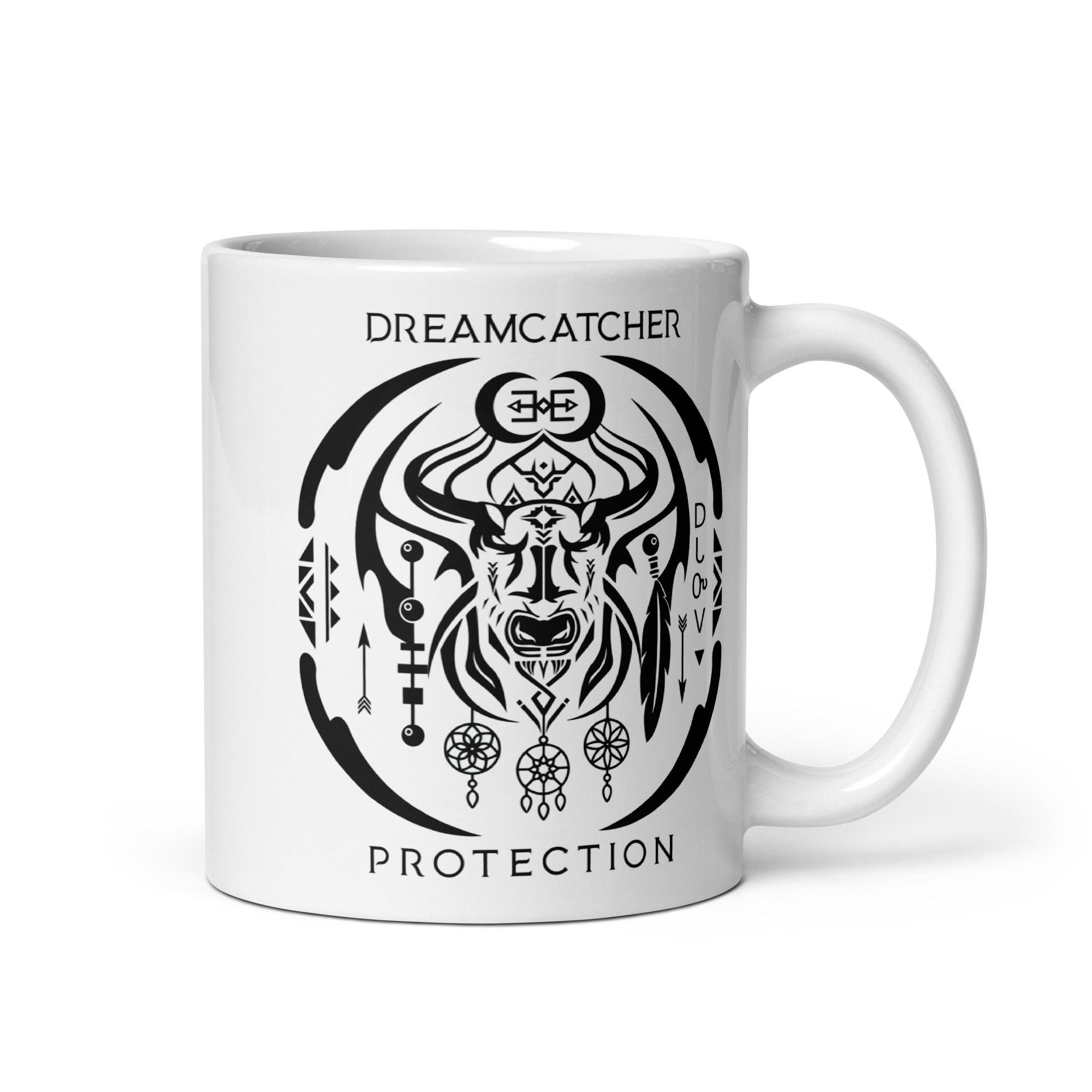 White Glossy 'Buffalo Spirit’ Dreamcatcher Talisman Inspired Design Mug