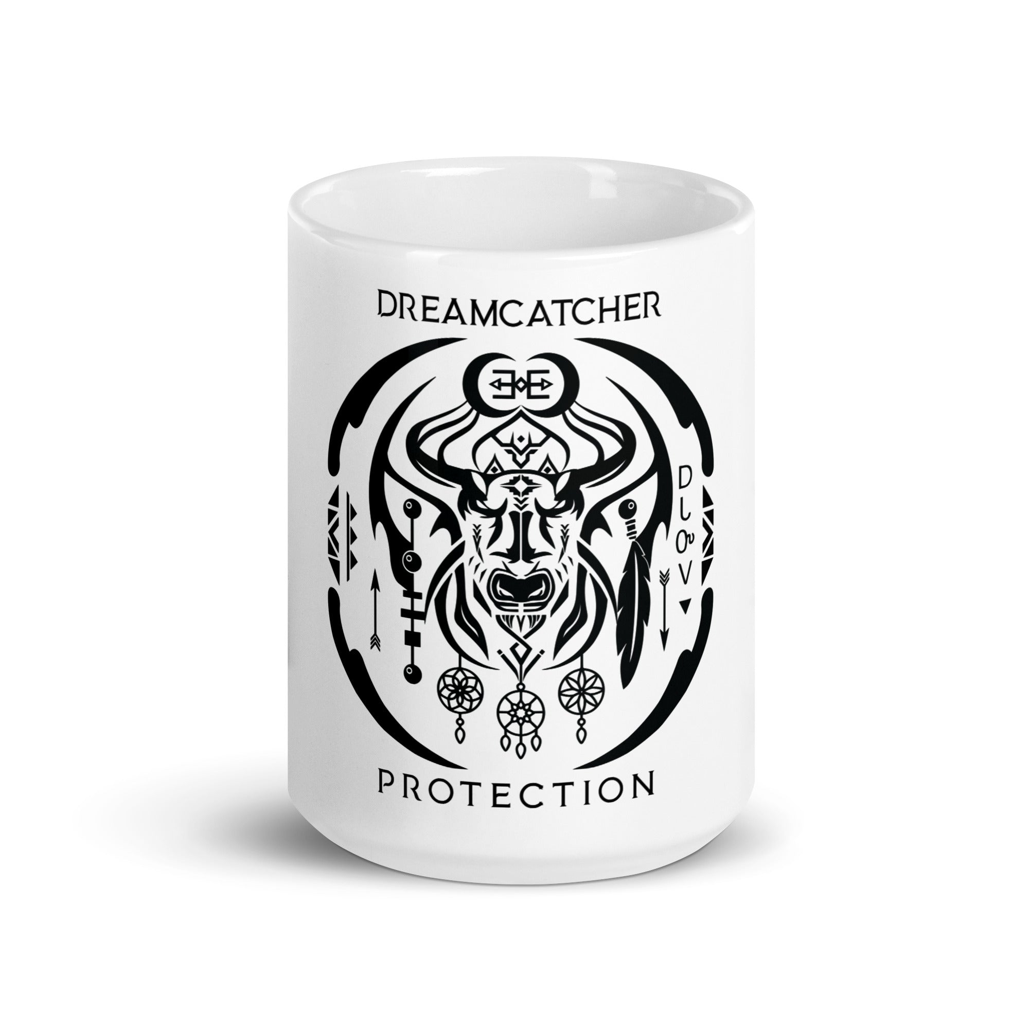 White Glossy 'Buffalo Spirit’ Dreamcatcher Talisman Inspired Design Mug