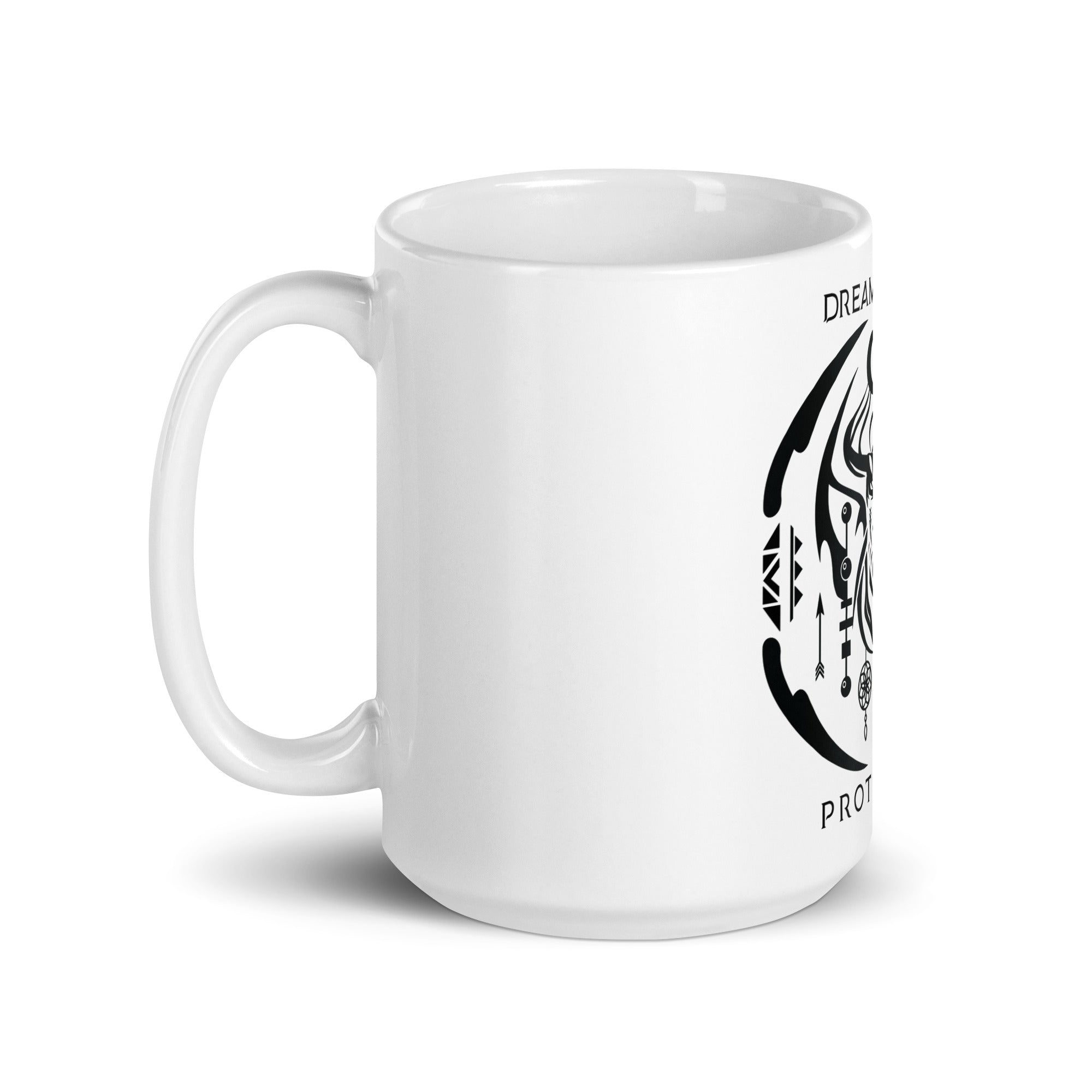 White Glossy 'Buffalo Spirit’ Dreamcatcher Talisman Inspired Design Mug