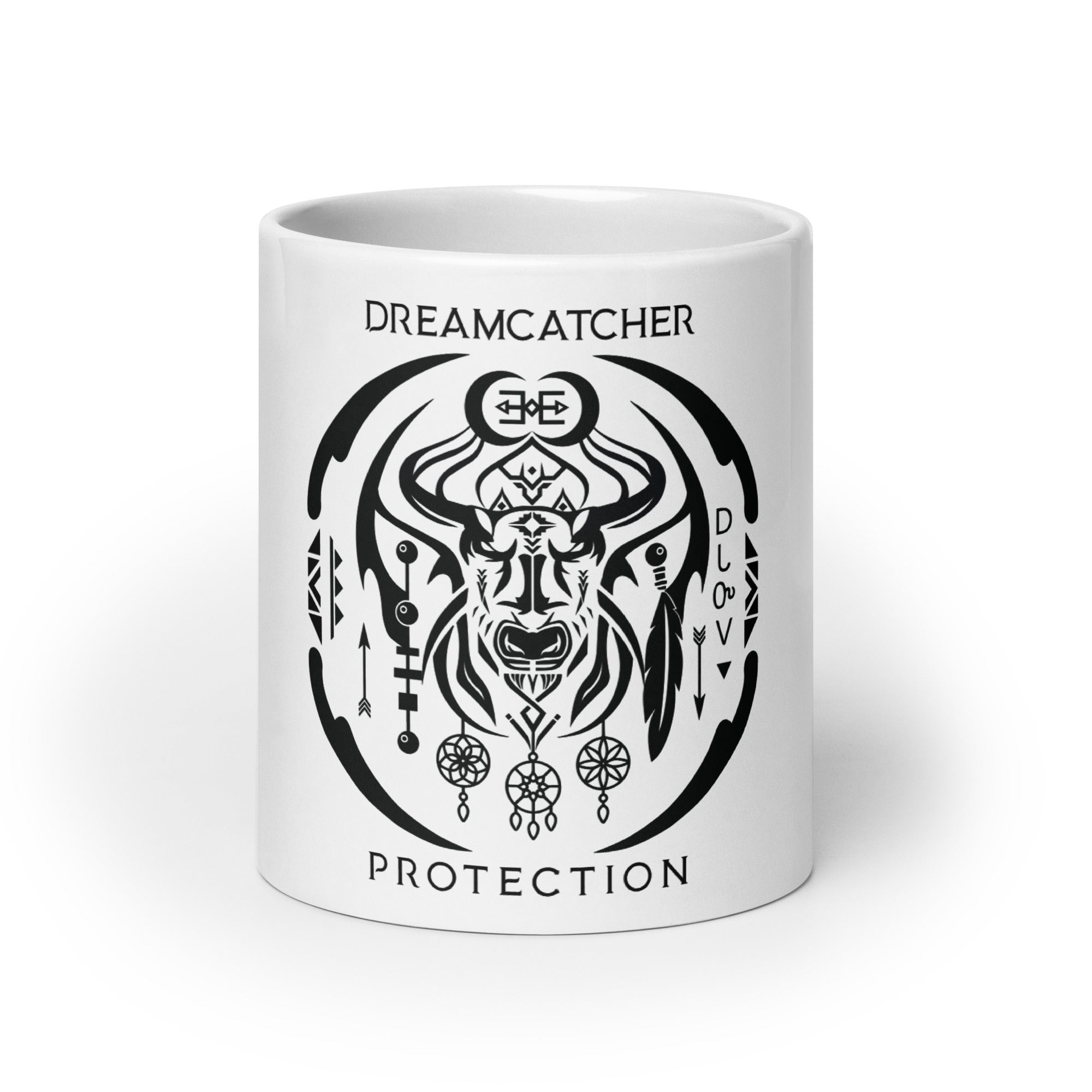 White Glossy 'Buffalo Spirit’ Dreamcatcher Talisman Inspired Design Mug