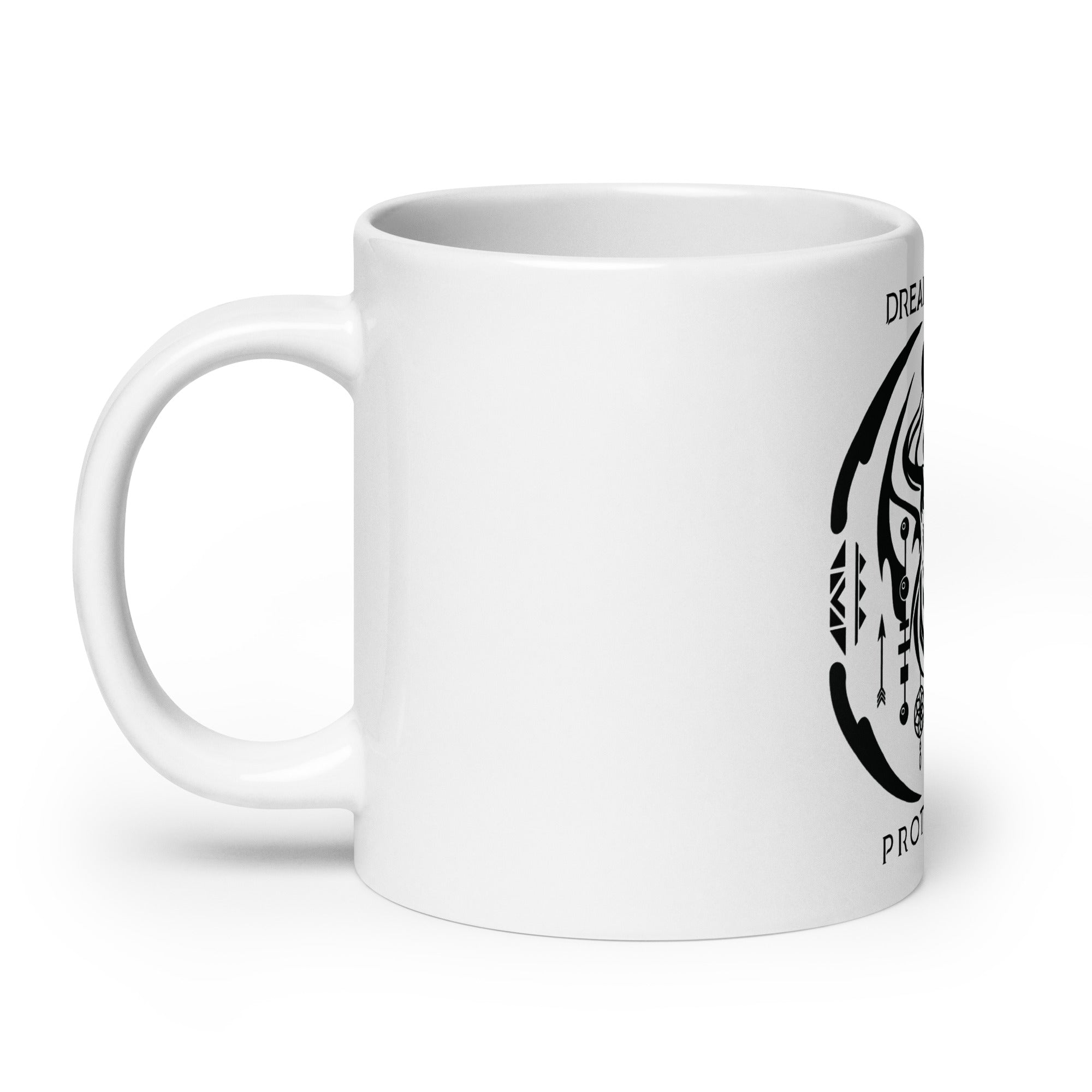 White Glossy 'Buffalo Spirit’ Dreamcatcher Talisman Inspired Design Mug